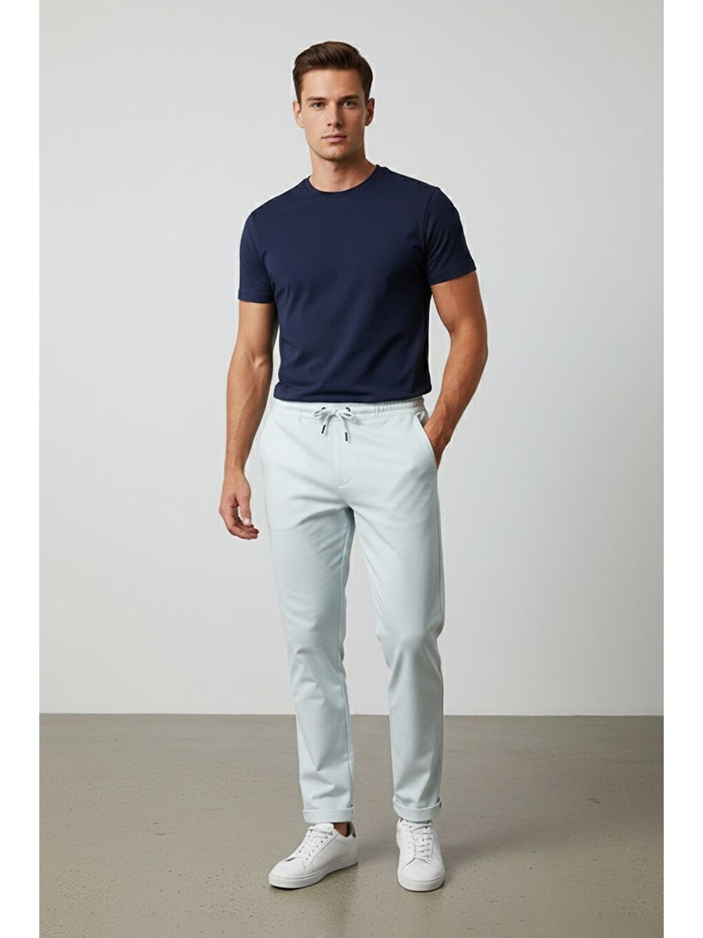 Ekru Beli Bağlamalı Duble Paça Pantolon