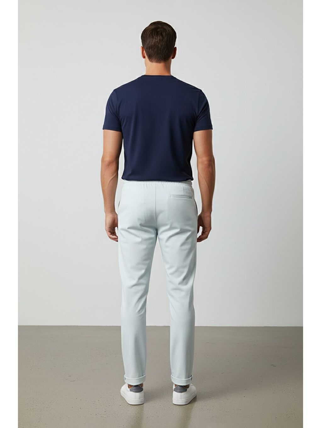 Ekru Beli Bağlamalı Duble Paça Pantolon-1