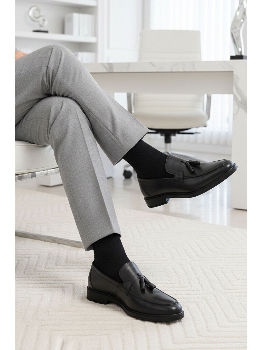 Siyah Hakiki Deri Erkek Casual Ayakkabı 2207 M-3