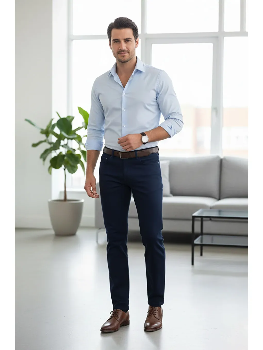 İndigo Fermuarlı Slim Fit Jean
