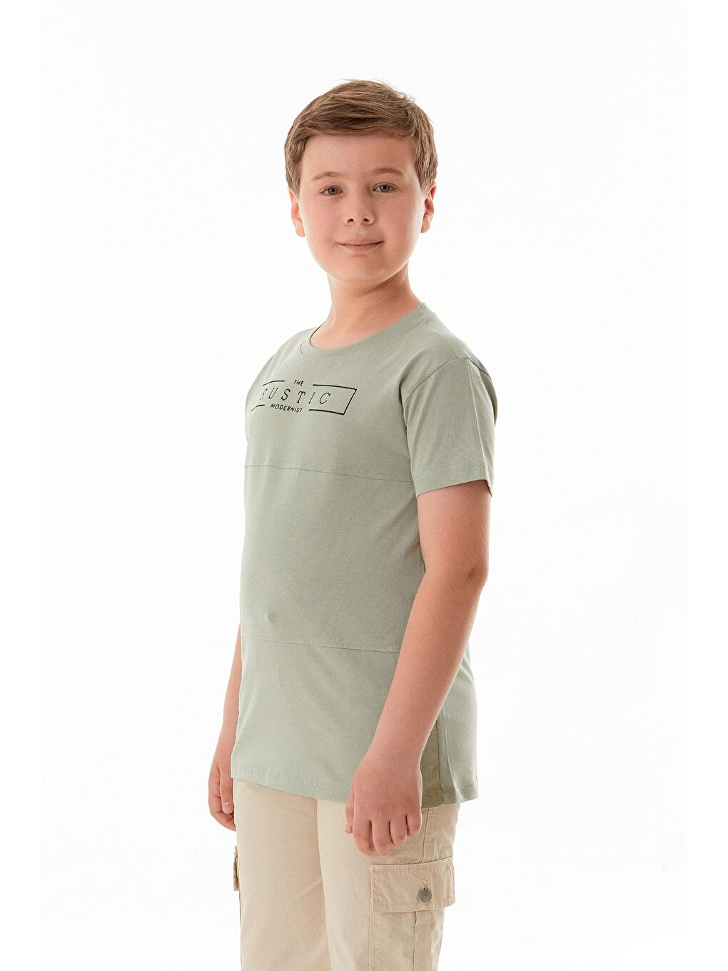 Turkuaz %100 Pamuk Rustic Yazı Baskılı Erkek Çocuk Tişört-2