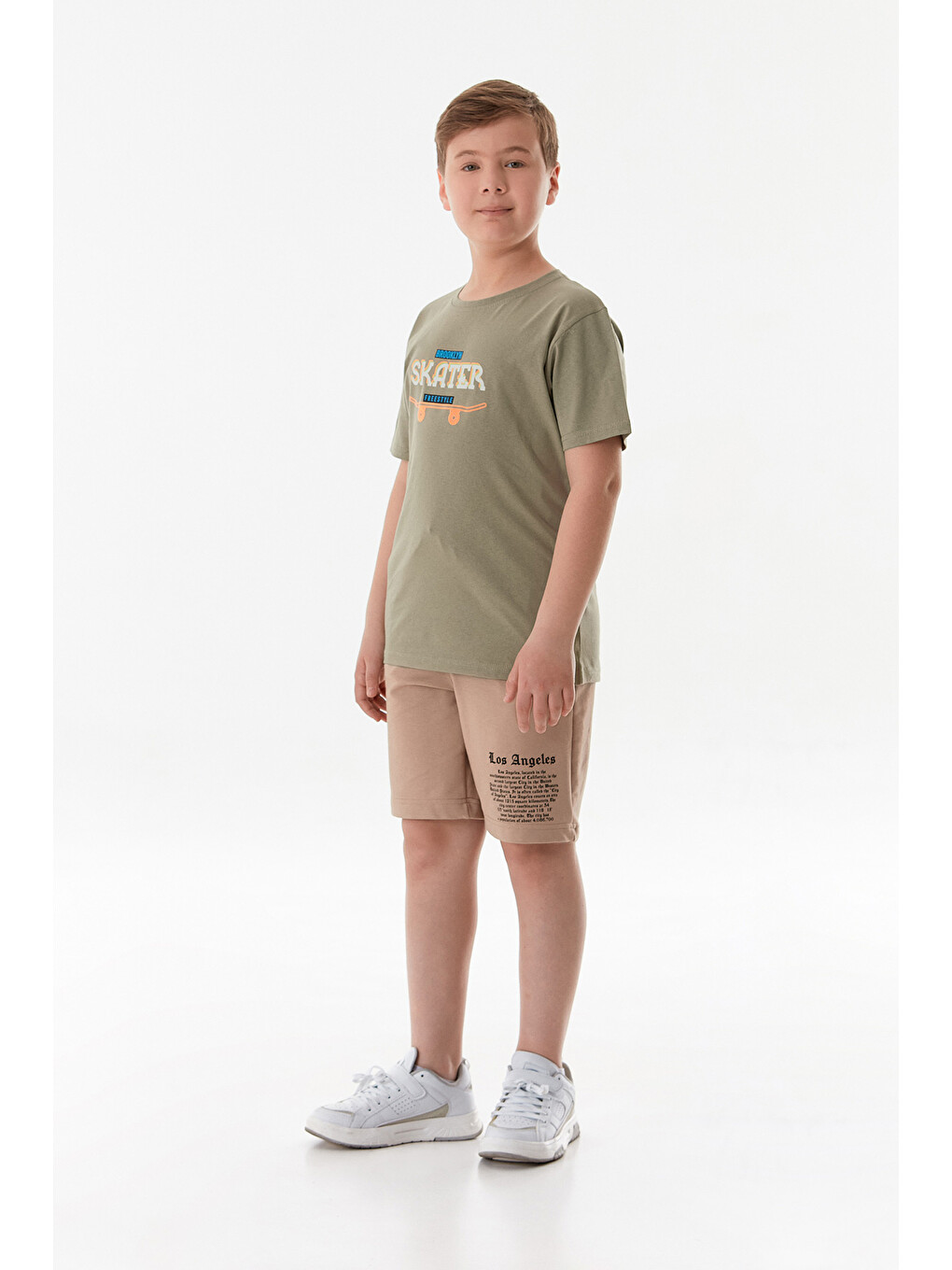 Haki Skater Yazı Baskılı Erkek Çocuk Tişört-2