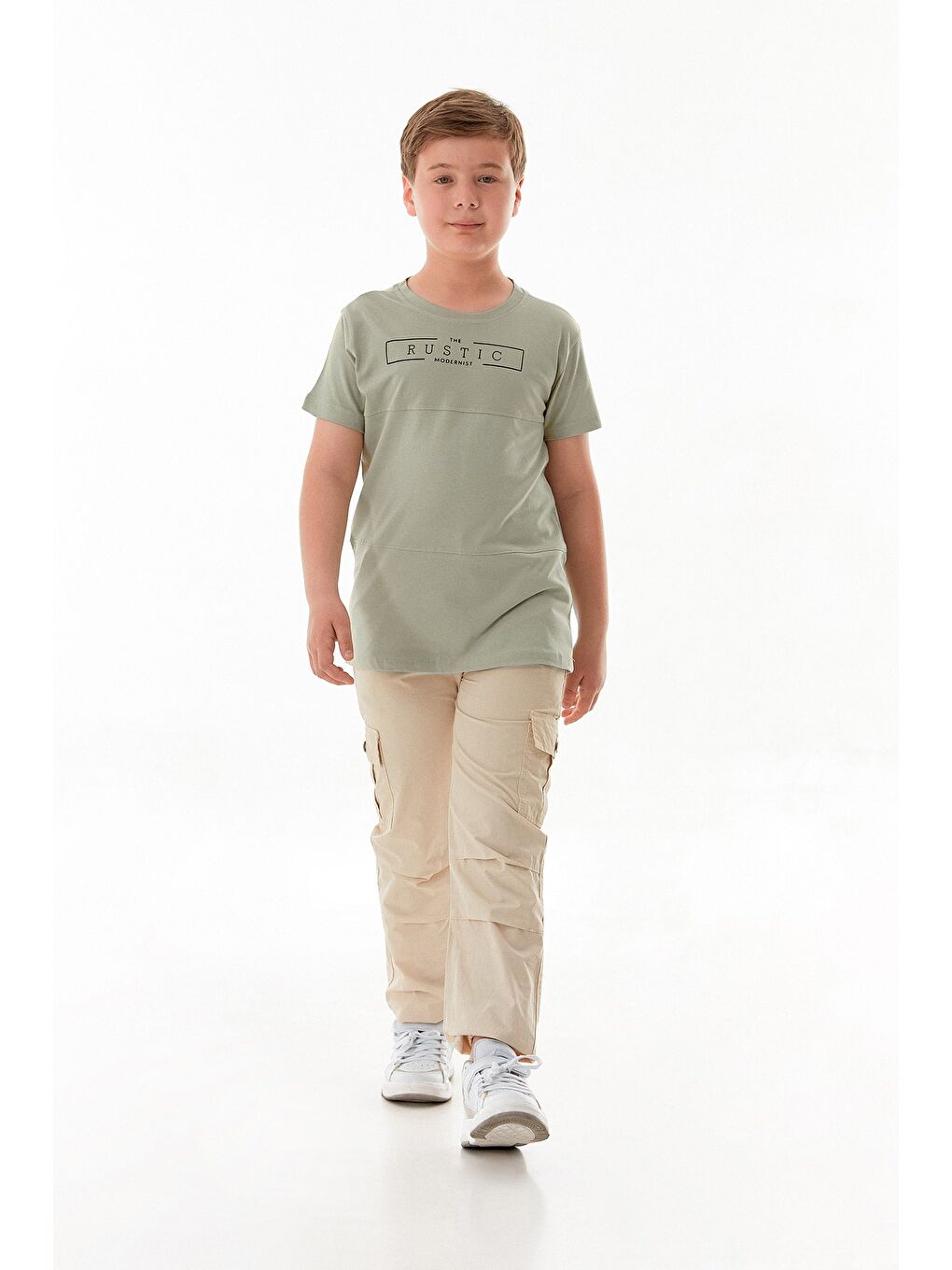 Turkuaz %100 Pamuk Rustic Yazı Baskılı Erkek Çocuk Tişört-4