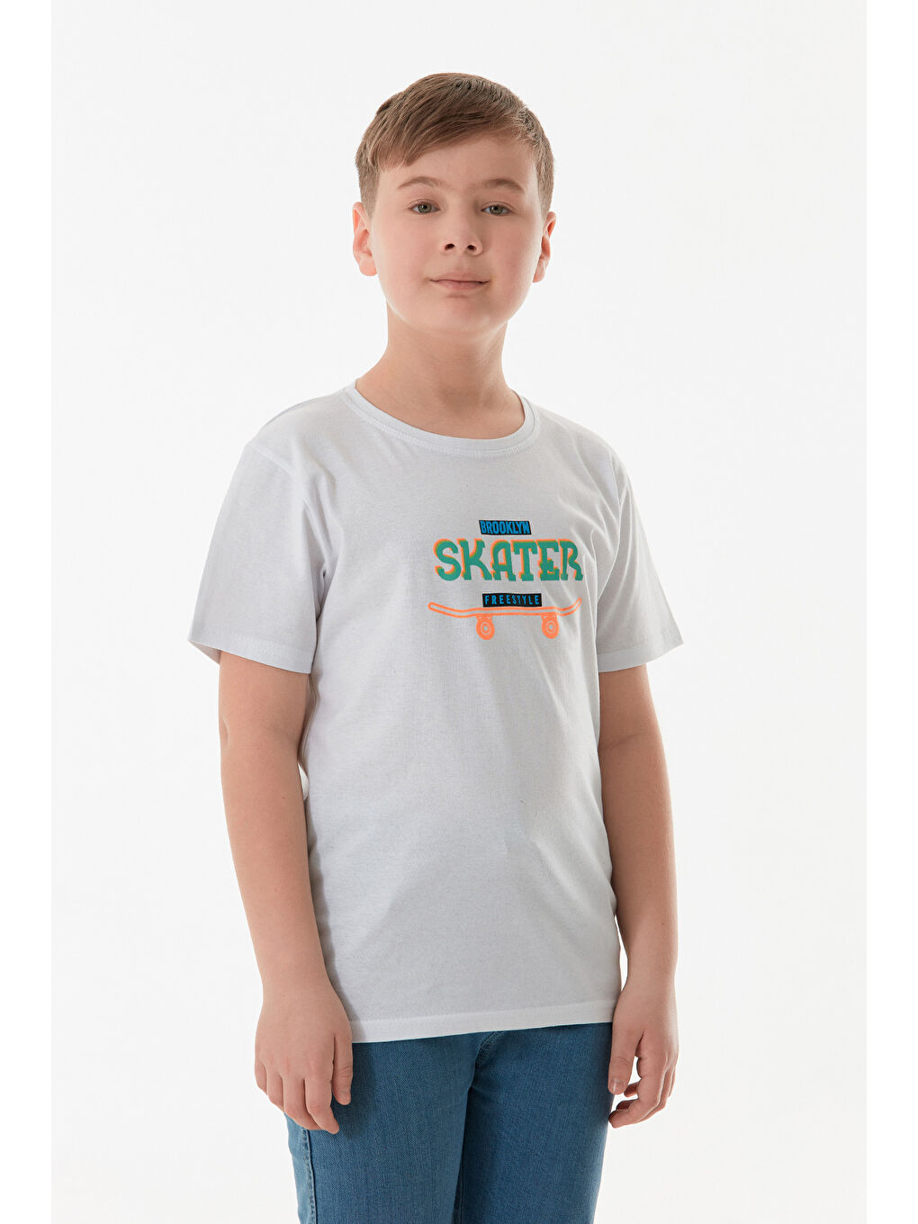 Beyaz Skater Yazı Baskılı Erkek Çocuk Tişört-2