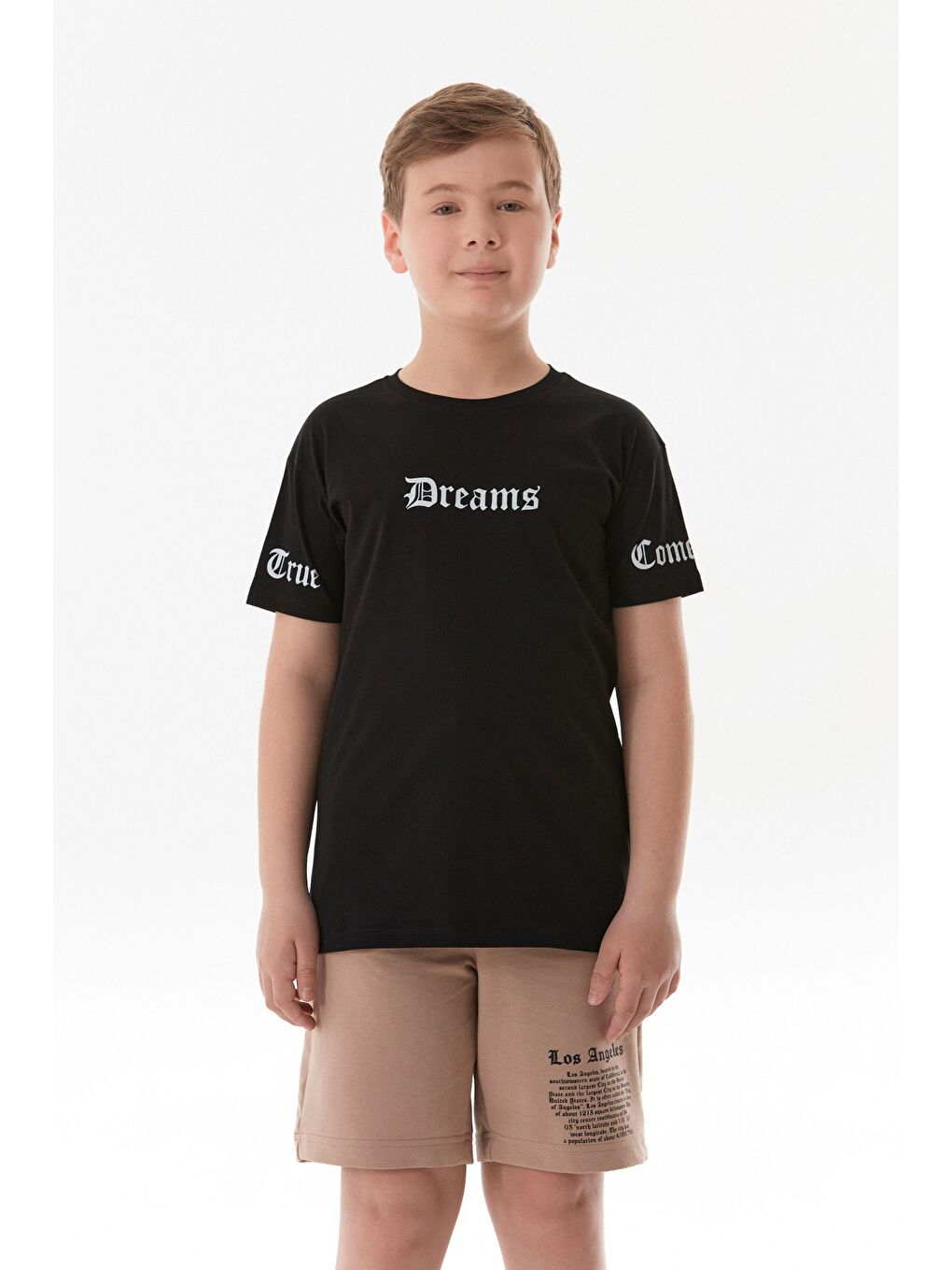 Siyah %100 Pamuk Dreams Baskılı Erkek Çocuk Tişört