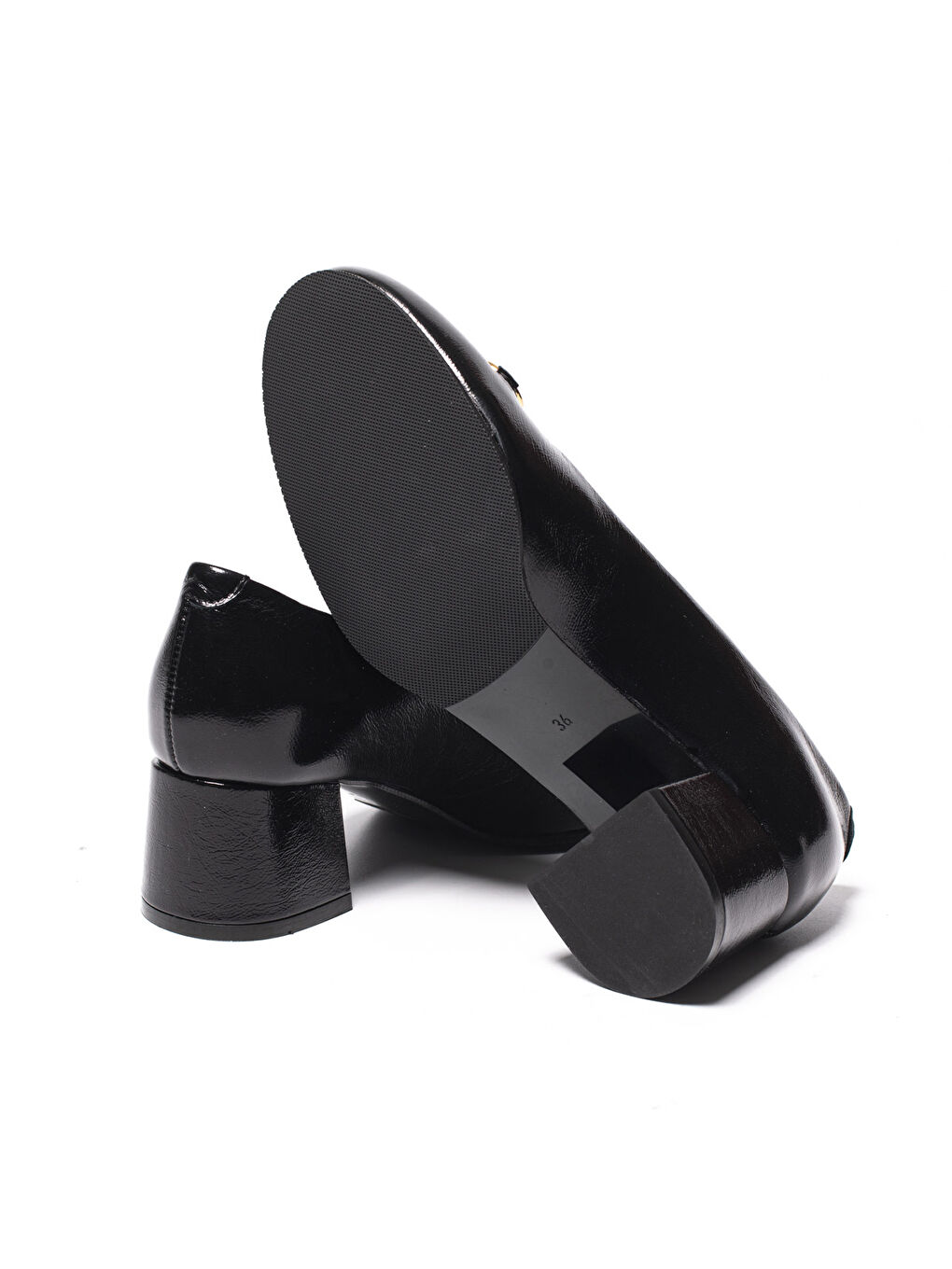 Siyah Kadın Topuklu/ Stiletto 645 10 Patent Leather Wrinkled-4