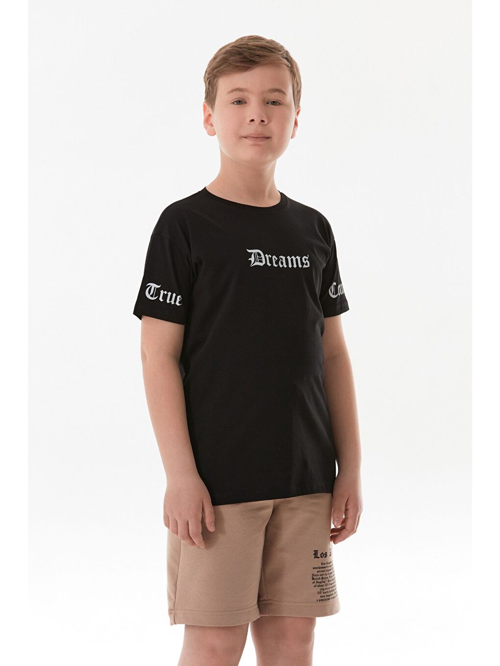 Siyah %100 Pamuk Dreams Baskılı Erkek Çocuk Tişört-2