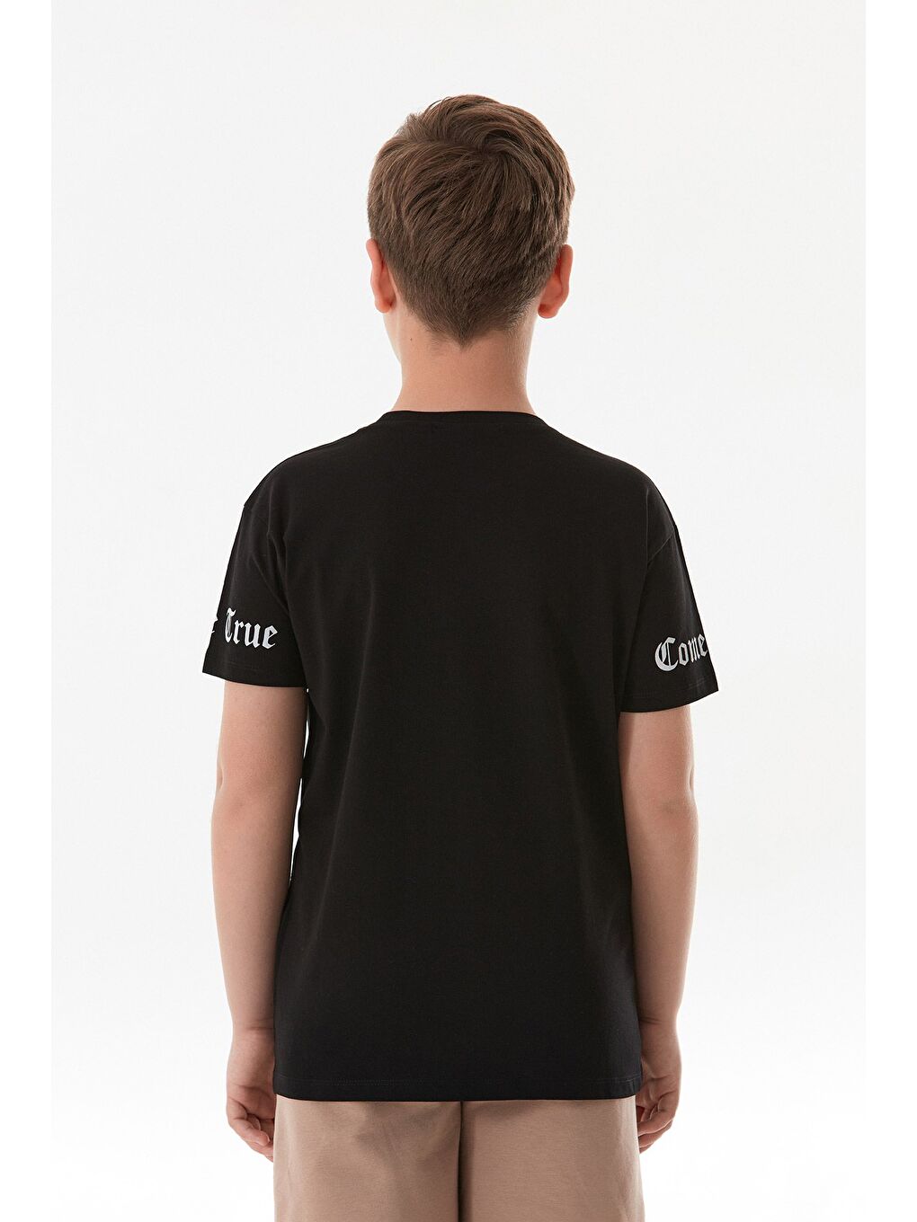 Siyah %100 Pamuk Dreams Baskılı Erkek Çocuk Tişört-3