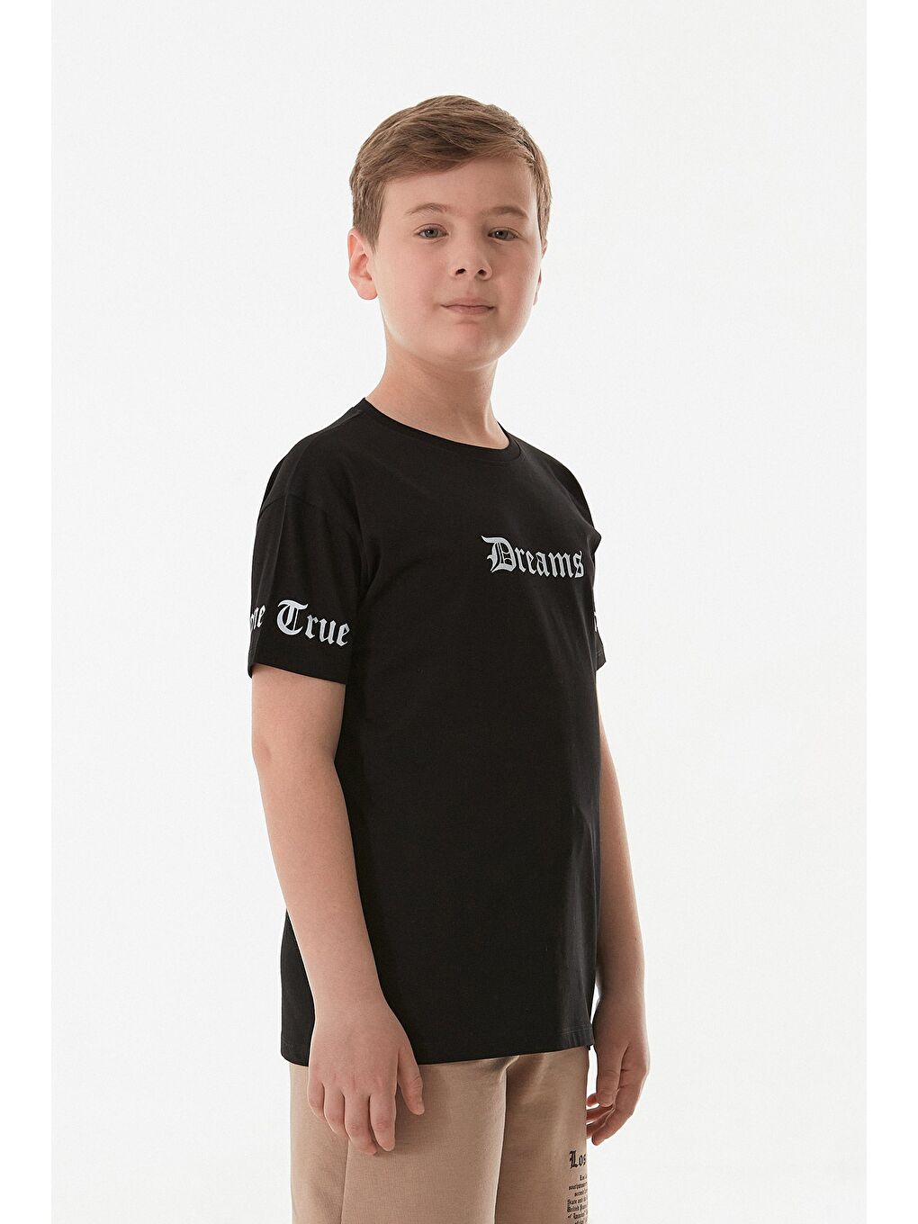 Siyah %100 Pamuk Dreams Baskılı Erkek Çocuk Tişört-4