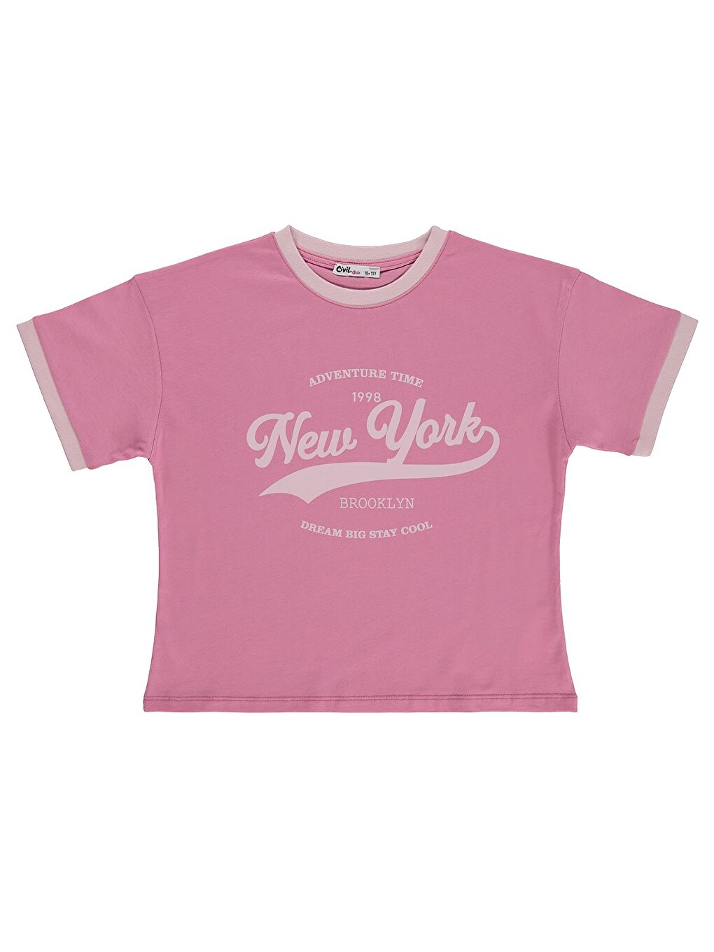 Girls New York Baskılı 10-13 Yaş Tişört - Pembe