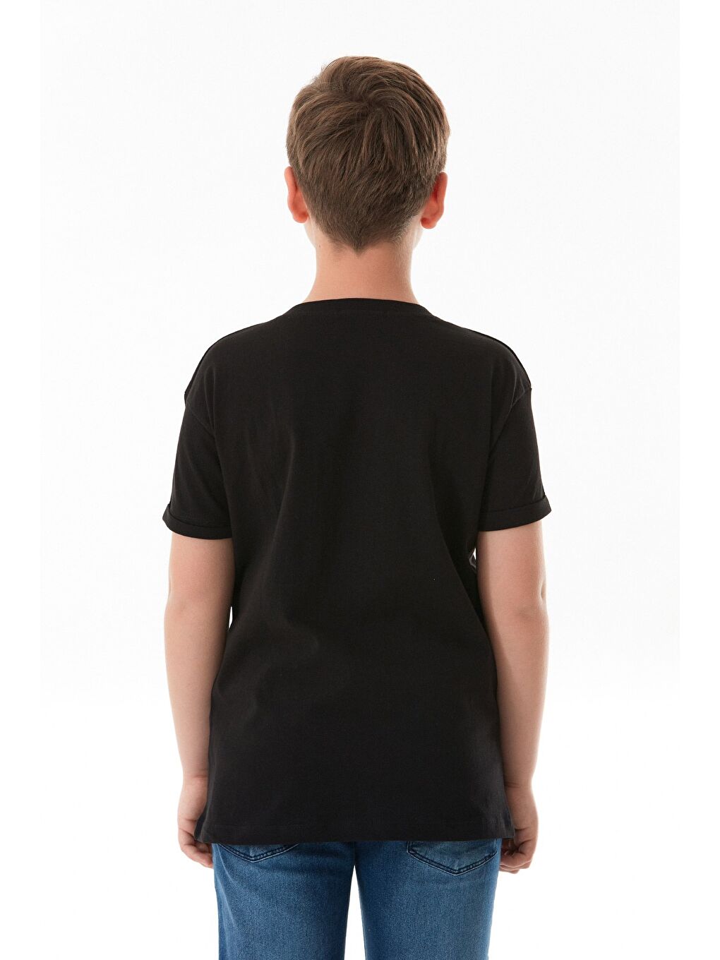 Siyah %100 Pamuk Yazı Baskılı Erkek Çocuk Tişört-3