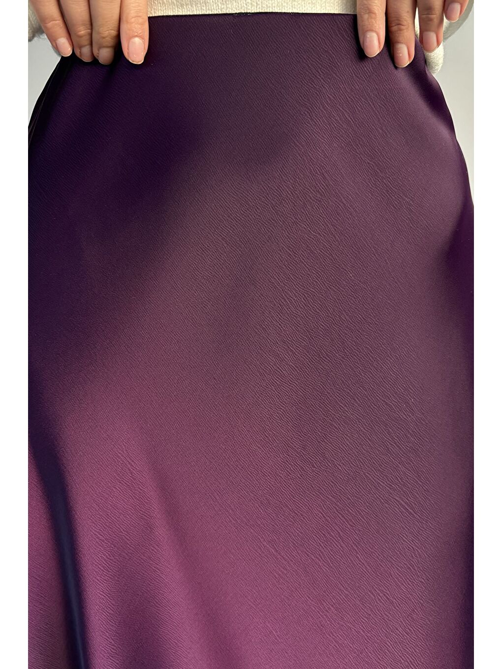 Mor Bel Lastikli Saten Tesettür Etek-7