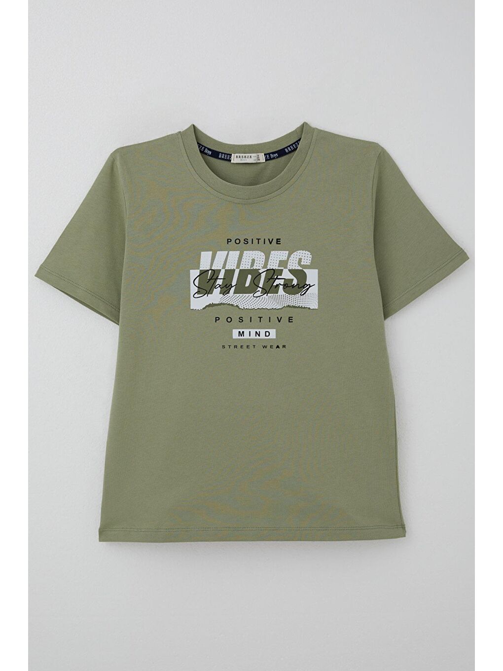 Erkek Çocuk Tişört Motivasyon Temalı & Sırt Kısmı Yazı Baskı Detaylı Haki Yeşil (9-16 Yaş)