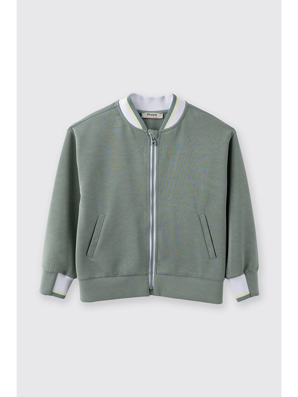 Kız Çocuk Kolej Yaka Yakası Çizgili Fermuarlı Yeşil Sweatshirt-4