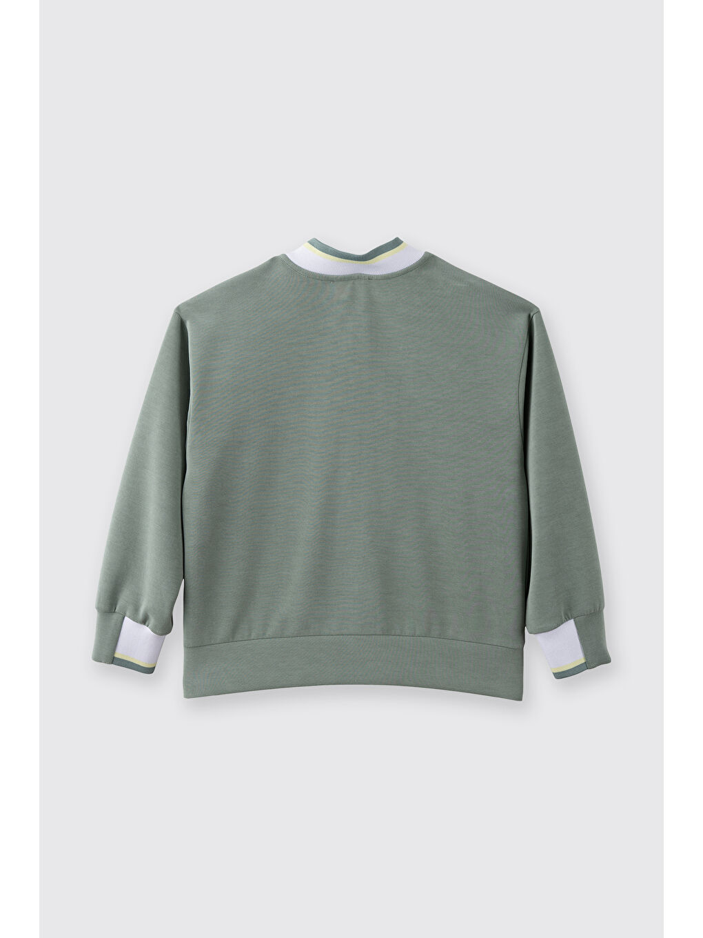 Kız Çocuk Kolej Yaka Yakası Çizgili Fermuarlı Yeşil Sweatshirt-5