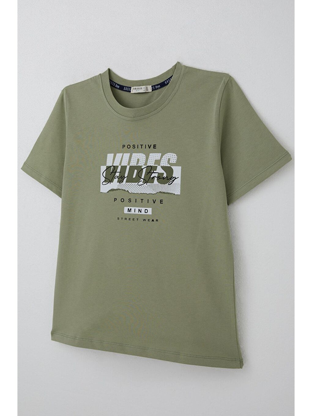 Erkek Çocuk Tişört Motivasyon Temalı & Sırt Kısmı Yazı Baskı Detaylı Haki Yeşil (9-16 Yaş)-2