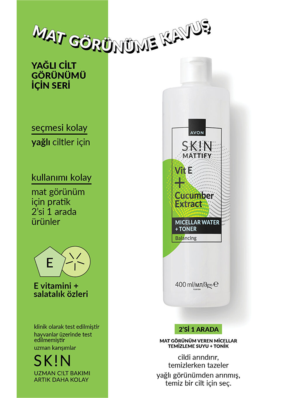 SK!N Mat Görünüm Veren Micellar Temizleme Suyu + Tonik 400 Ml.-2