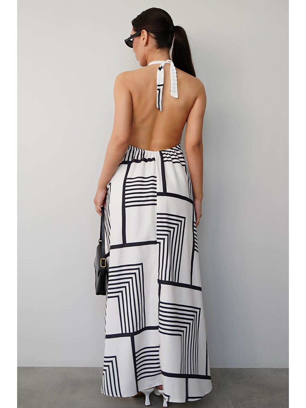 Siyah Boynu Bağlamalı Elbise Mg2378-10