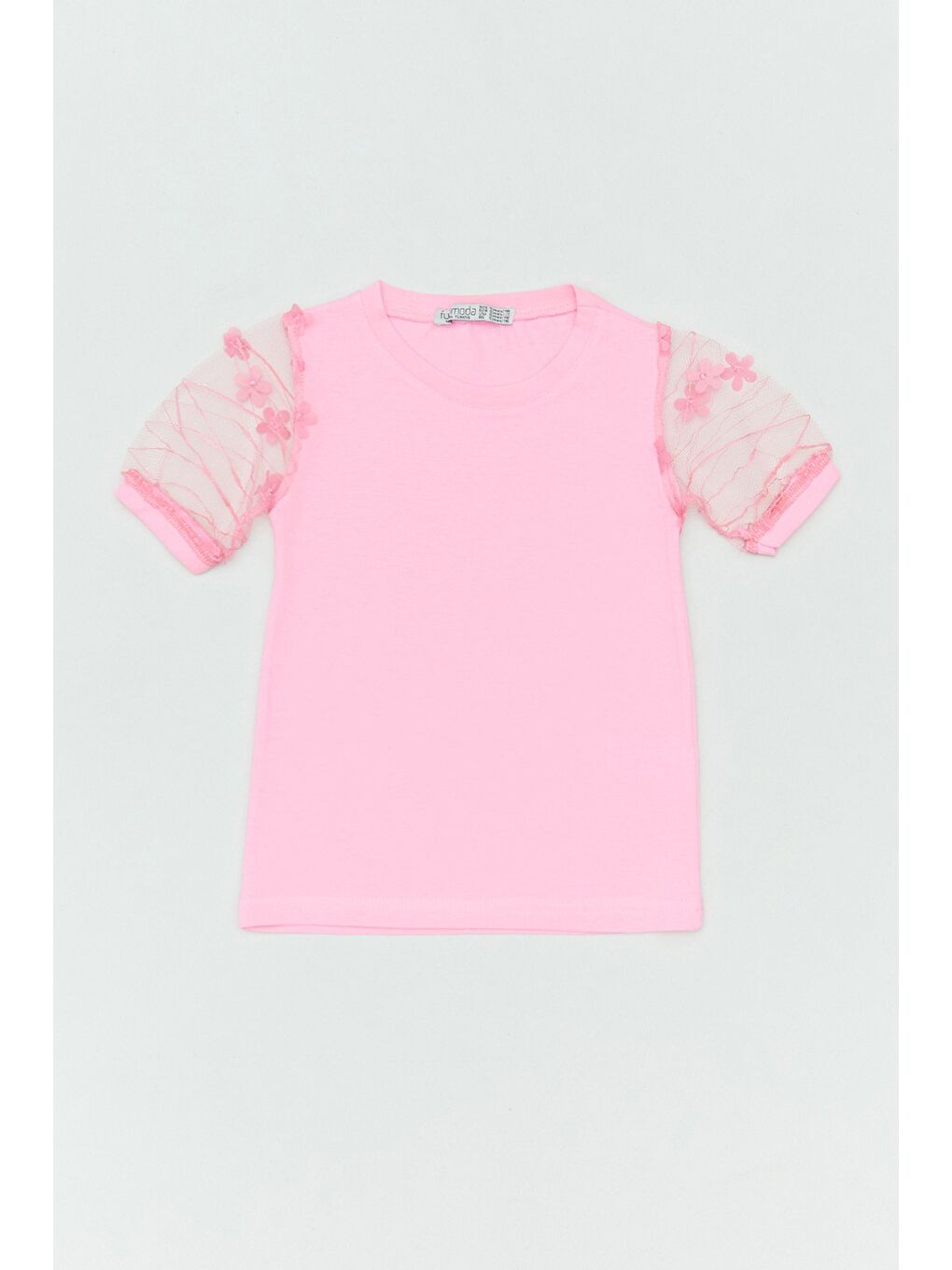 Pembe Kolları Dantelli Kız Çocuk Tişört