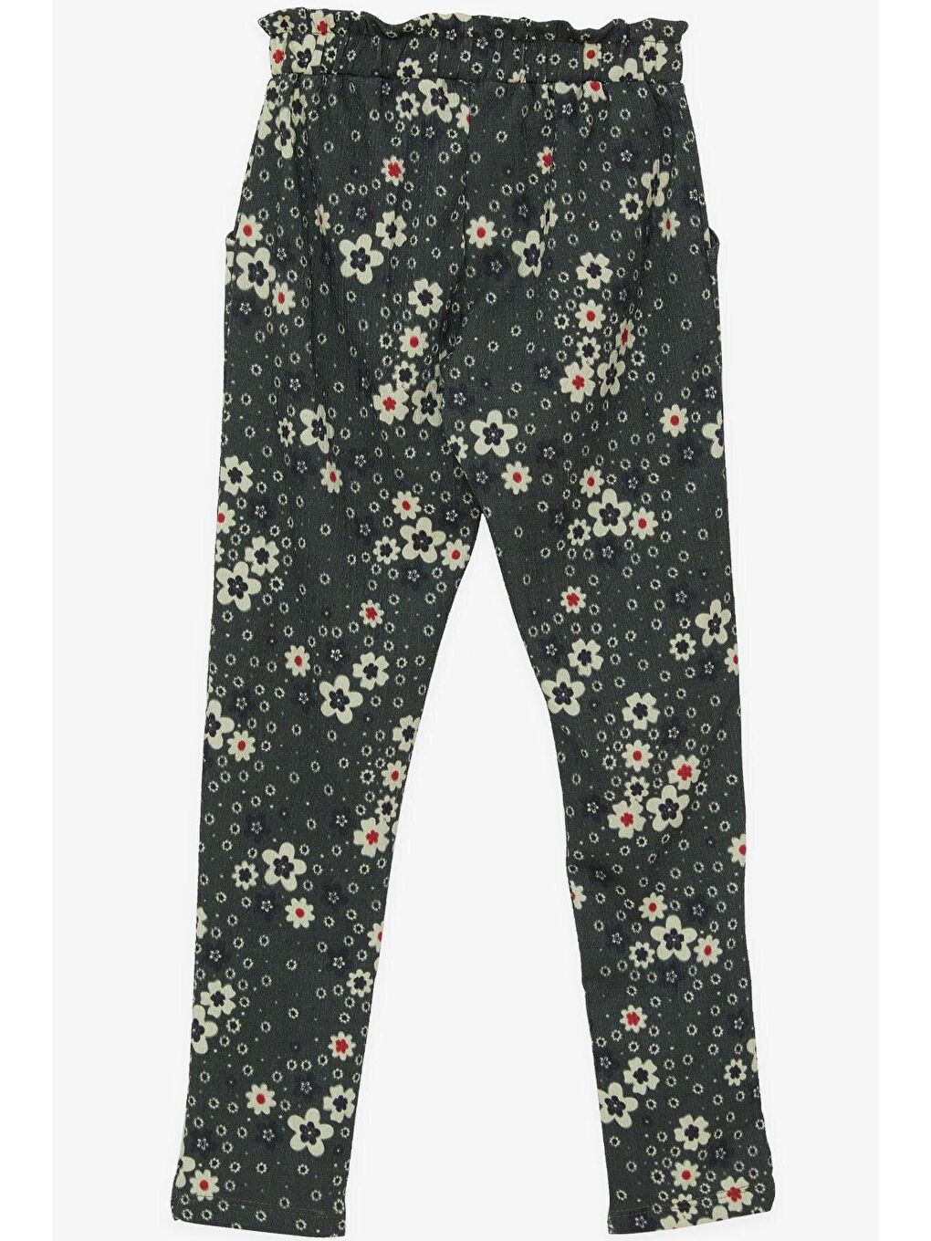 Kız Çocuk Tayt Pantolon Fiyonklu Çiçekli Haki Yeşil (6-10 Yaş)-1