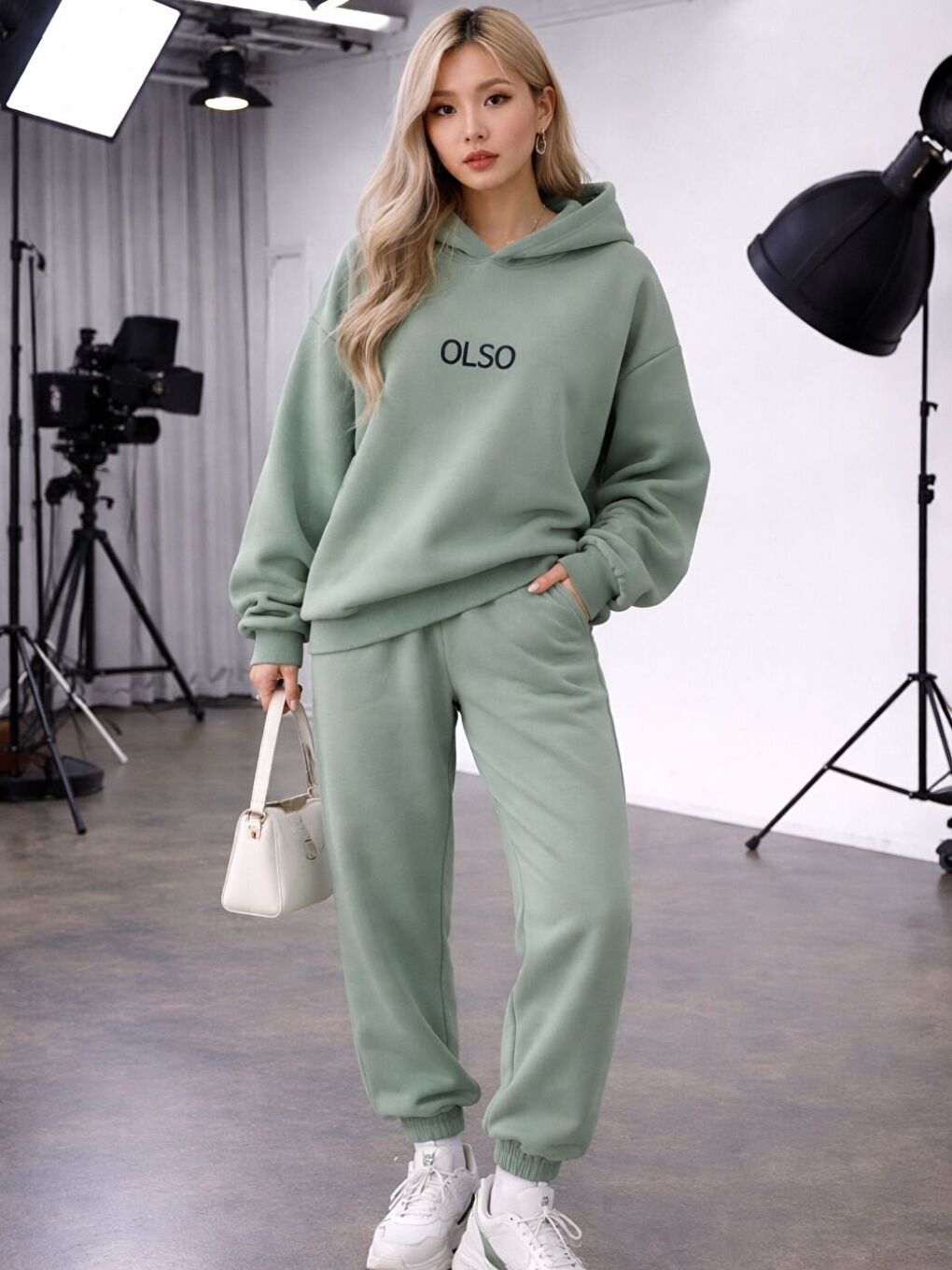 Turkuaz Kadın Su Yeşili Olso Baskı Alt Üst Eşofman Takım