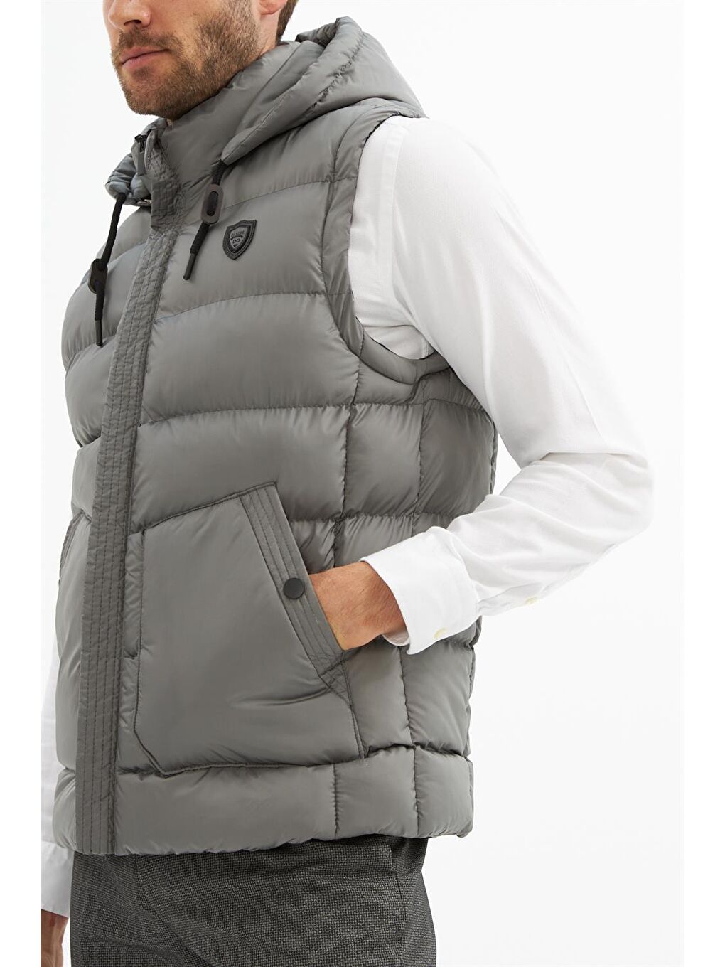 Erkek Çıkarılabilir Kapüşonlu Cep Detaylı Şişme Yelek Gri-4