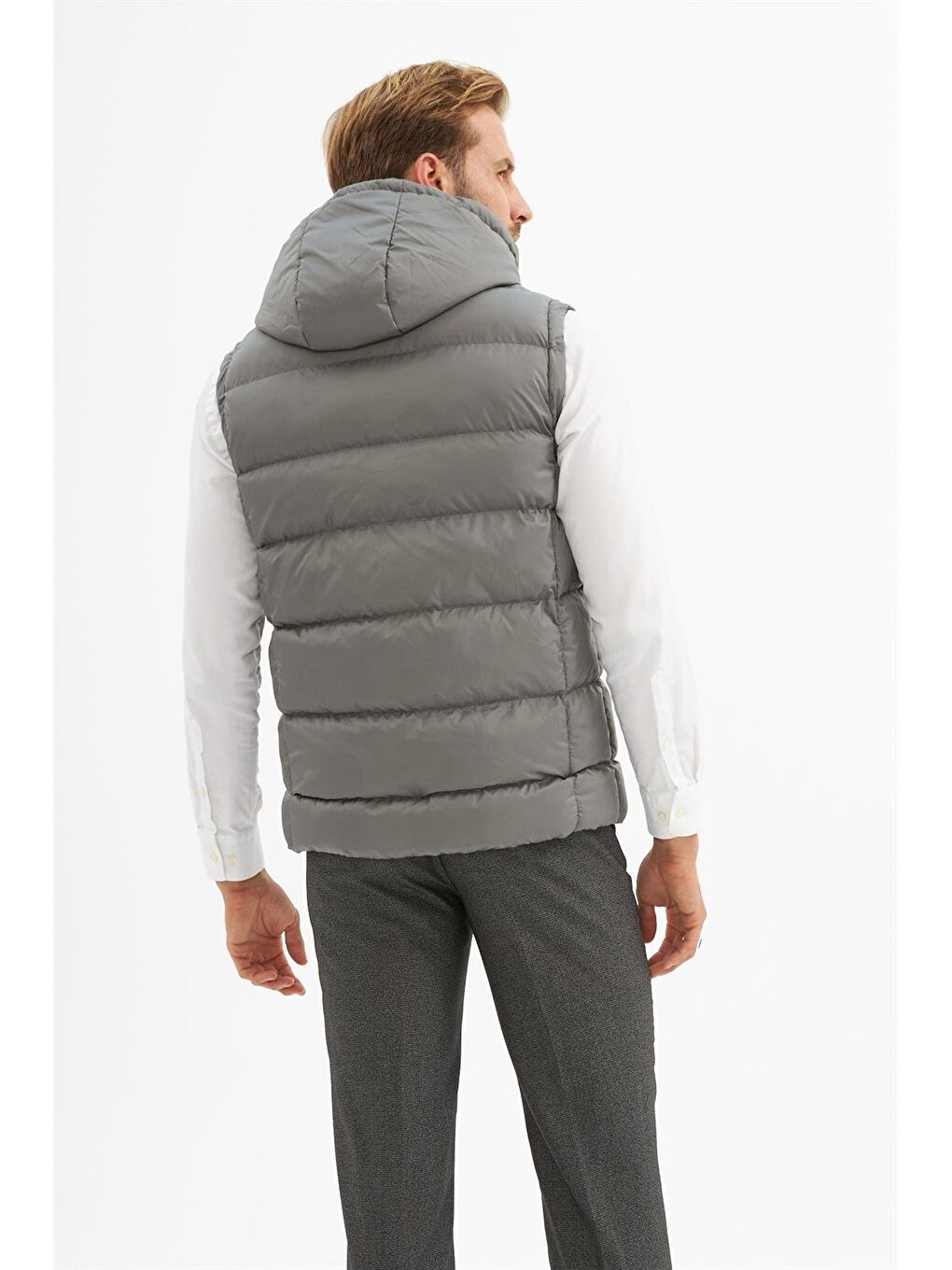 Erkek Çıkarılabilir Kapüşonlu Cep Detaylı Şişme Yelek Gri-6