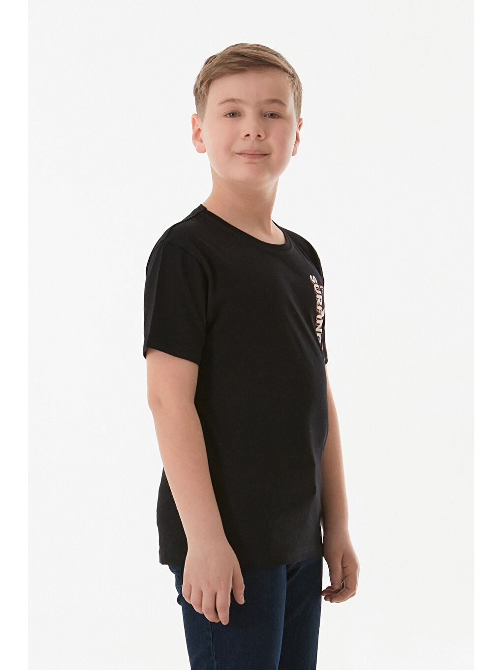 Siyah %100 Pamuk Adventure Yazı Baskılı Erkek Çocuk Tişört-3
