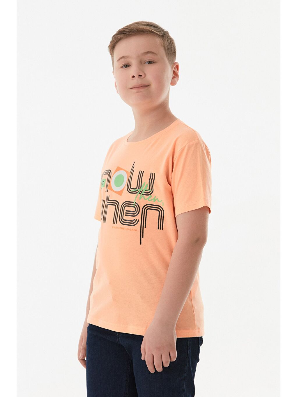 Turuncu Slogan Baskılı Bisiklet Yaka Erkek Çocuk Tişört-2