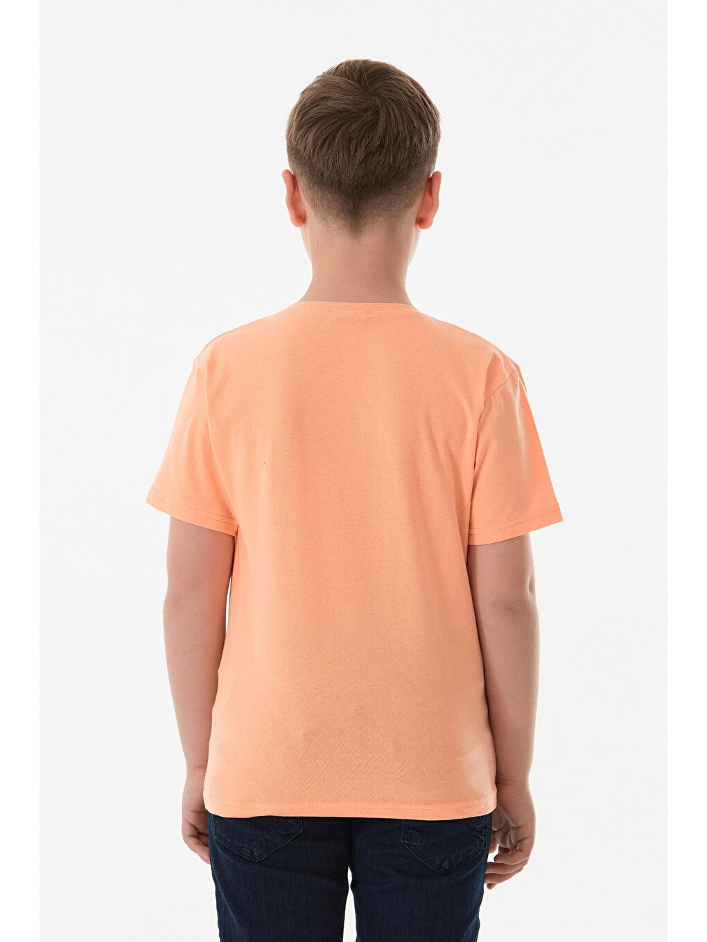 Turuncu Slogan Baskılı Bisiklet Yaka Erkek Çocuk Tişört-3