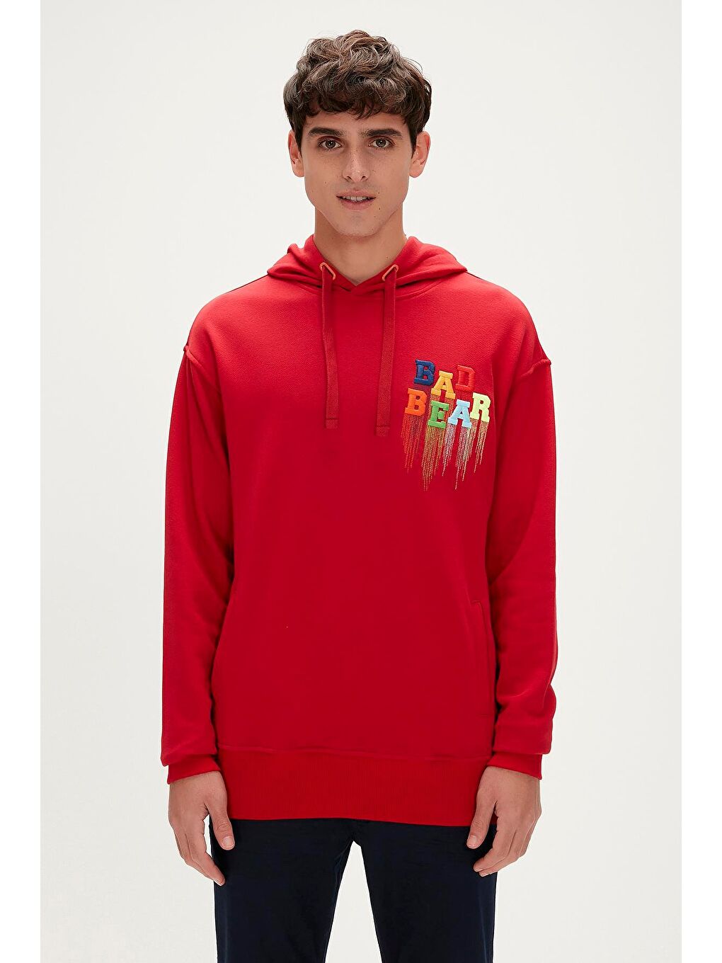 Bad Bear Kırmızı Rainbow Hoodie Crimson Red Kırmızı Kapüşonlu Erkek Sweatshirt