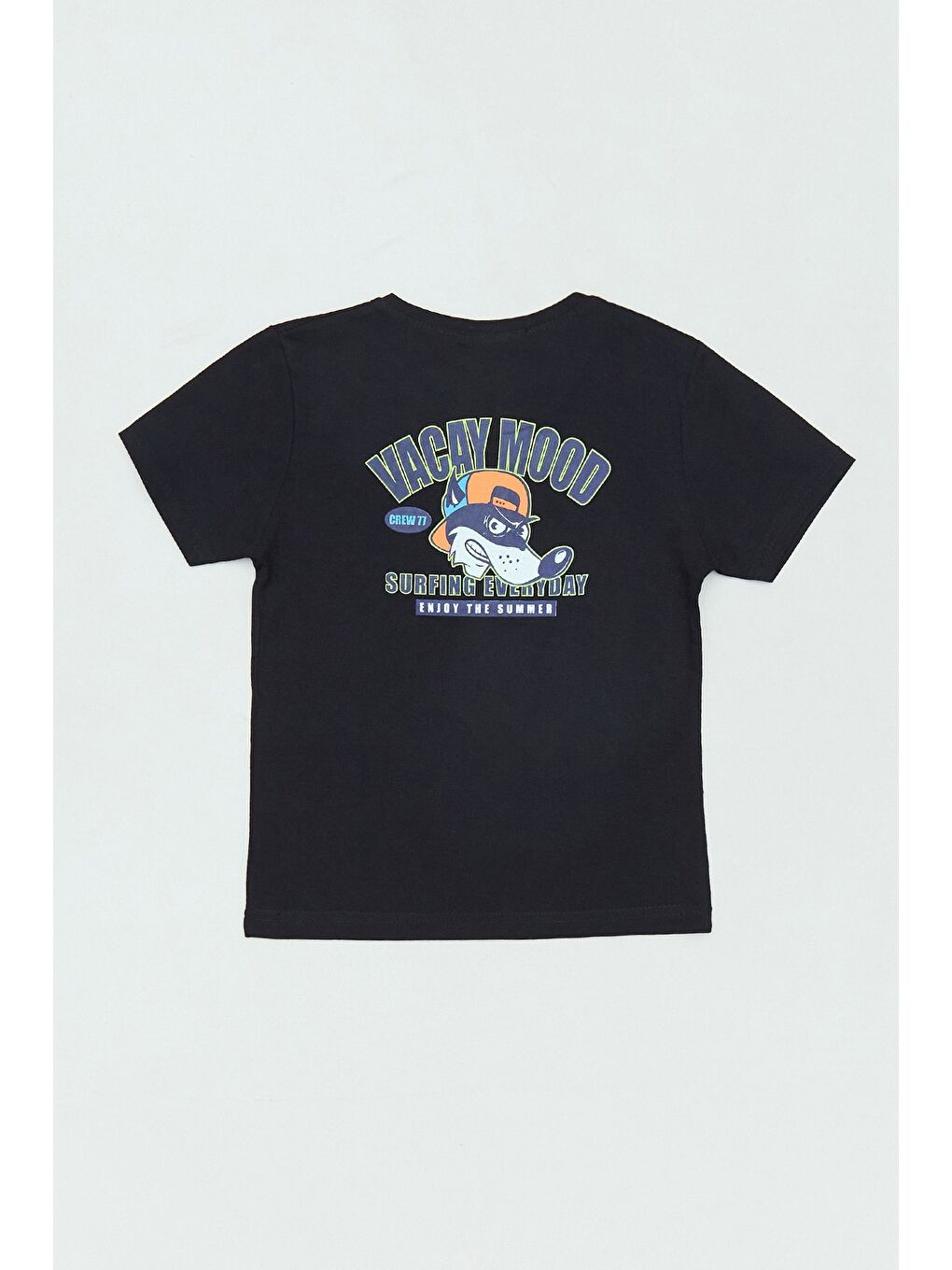 Siyah %100 Pamuk Önü Ve Arkası Köpek Baskılı Erkek Çocuk Tişört-1