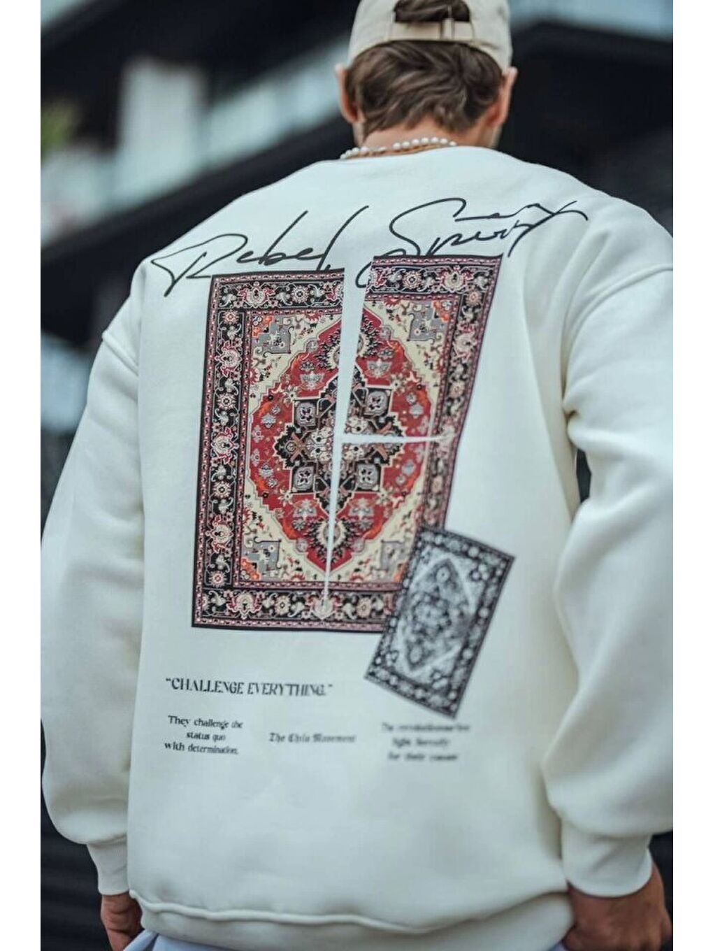 Uzun Kol Bisiklet Yaka Baskılı Sweatshirt - Beyaz-2