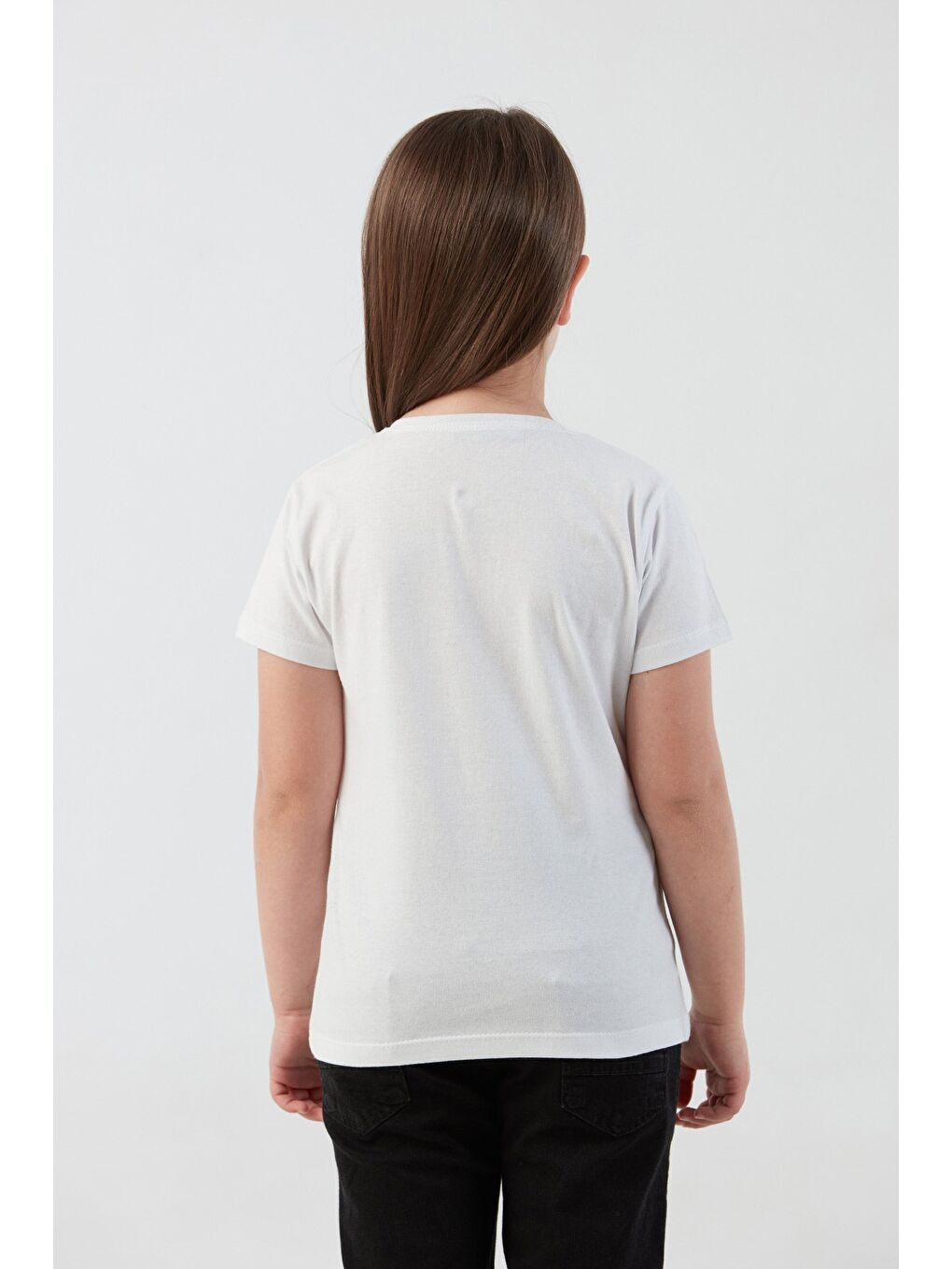 Beyaz %100 Pamuk Çiçek Baskılı Bisiklet Yaka Kız Çocuk Tişört-2