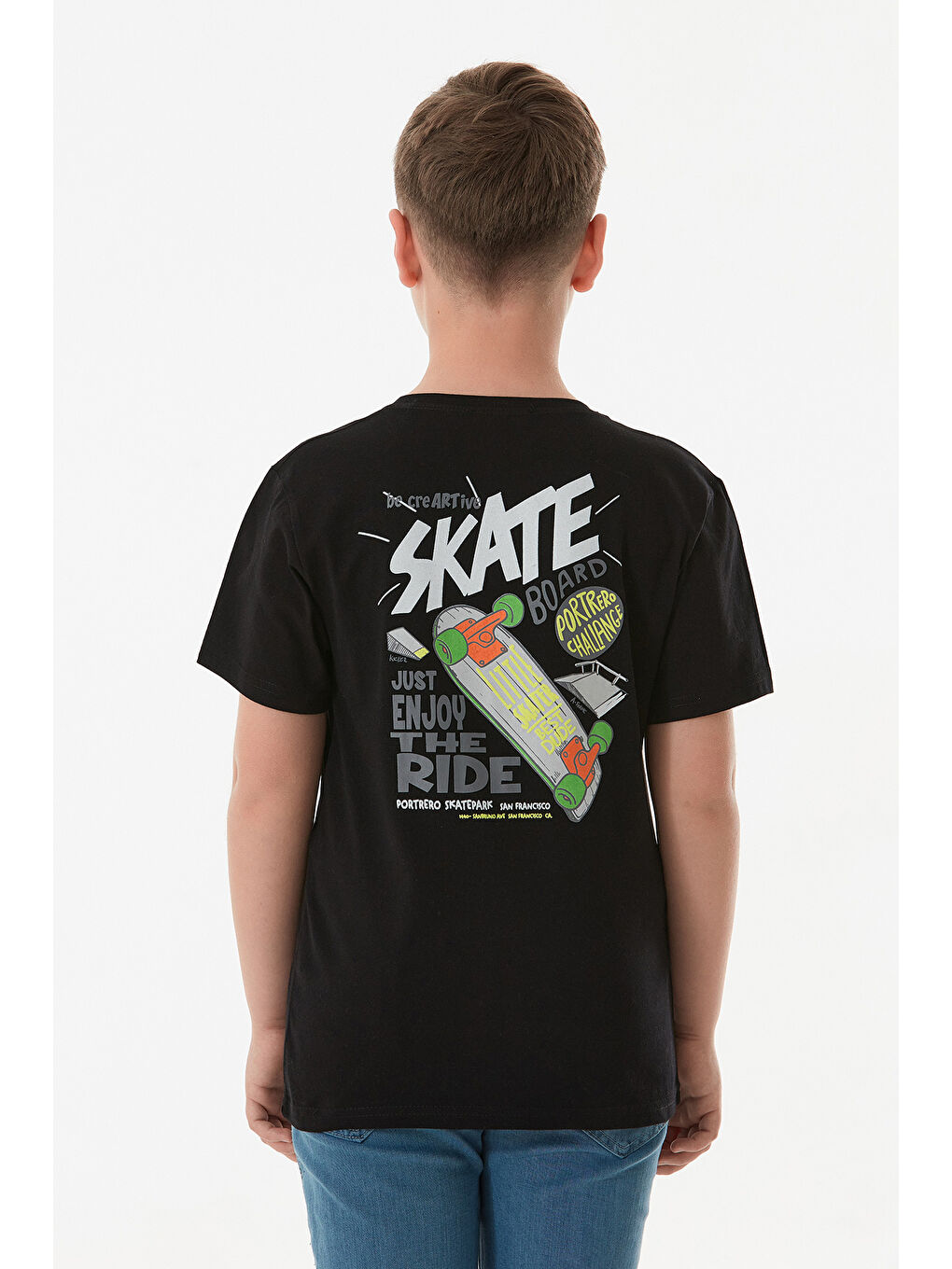 Siyah Önü Ve Arkası Baskılı Erkek Çocuk Tişört-3