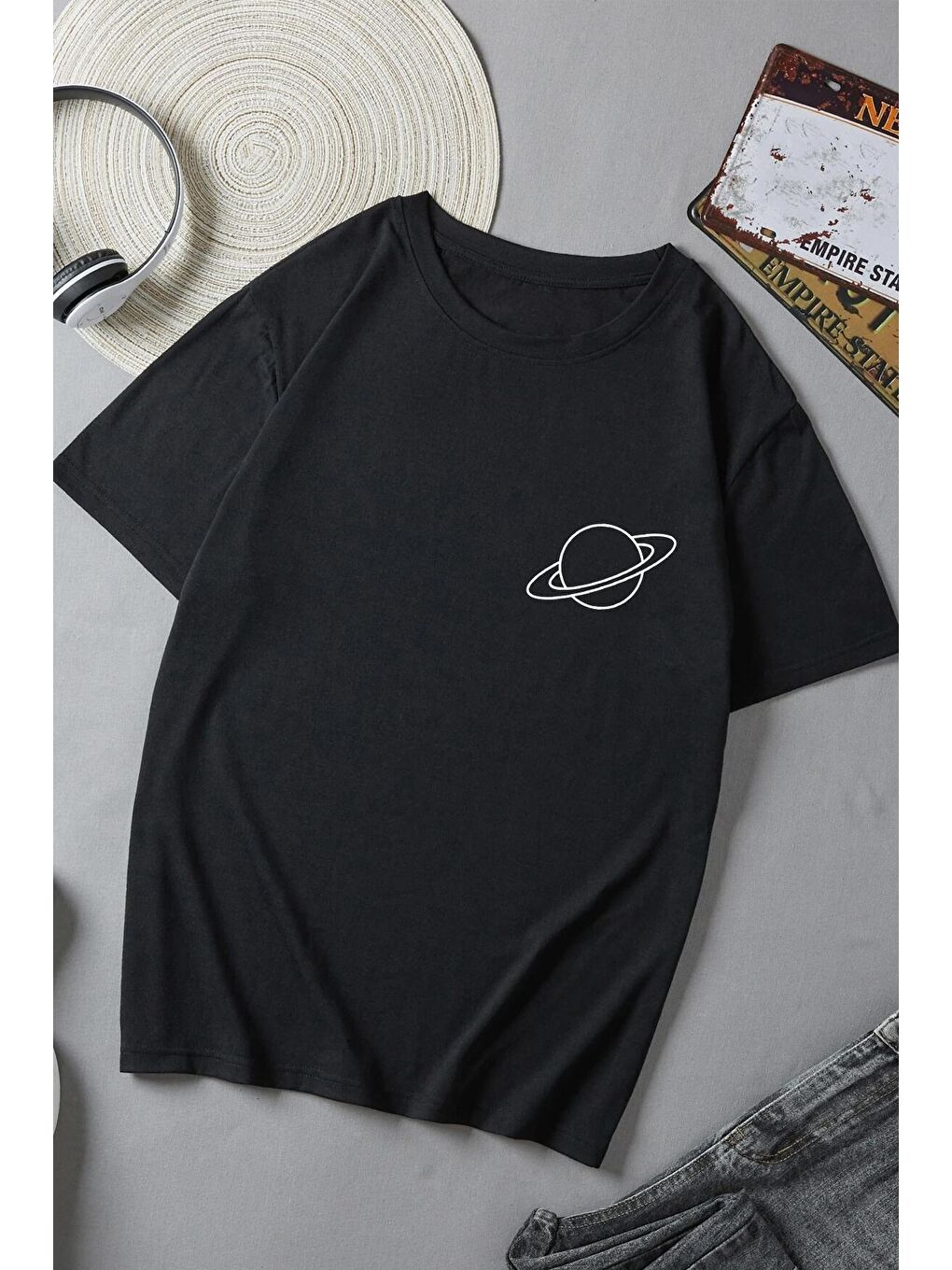 Siyah Unisex Baskılı Oversize T-shirt