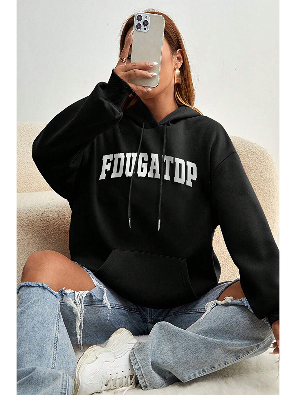 uyguntarz Siyah Fdugatdp You Baskılı Oversize Sweatshirt - 1