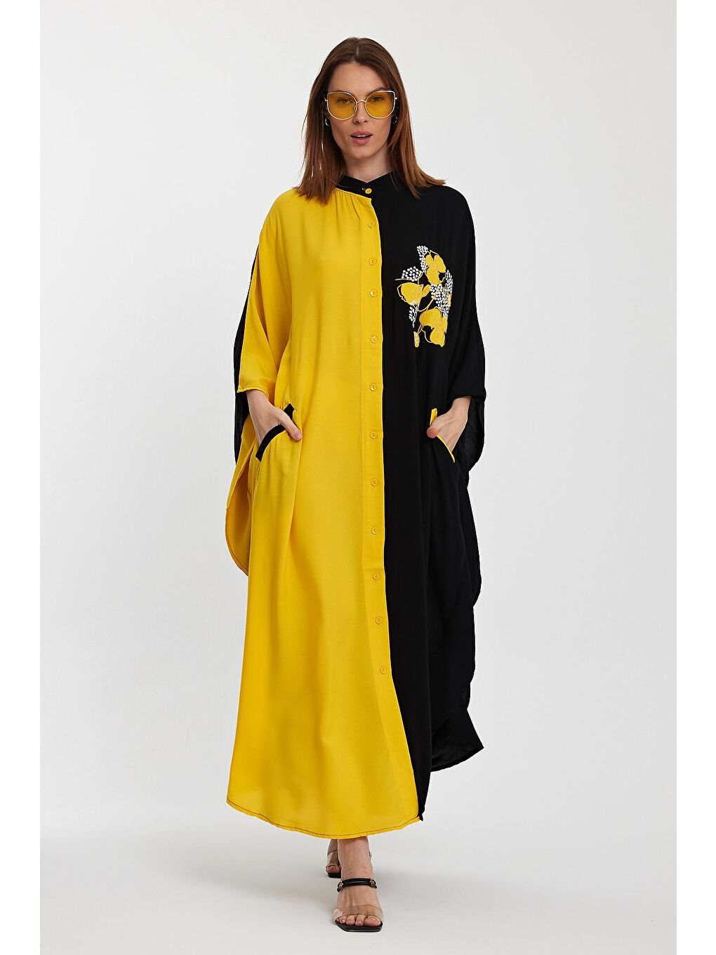 Sarı Kadın Desenli Elbise