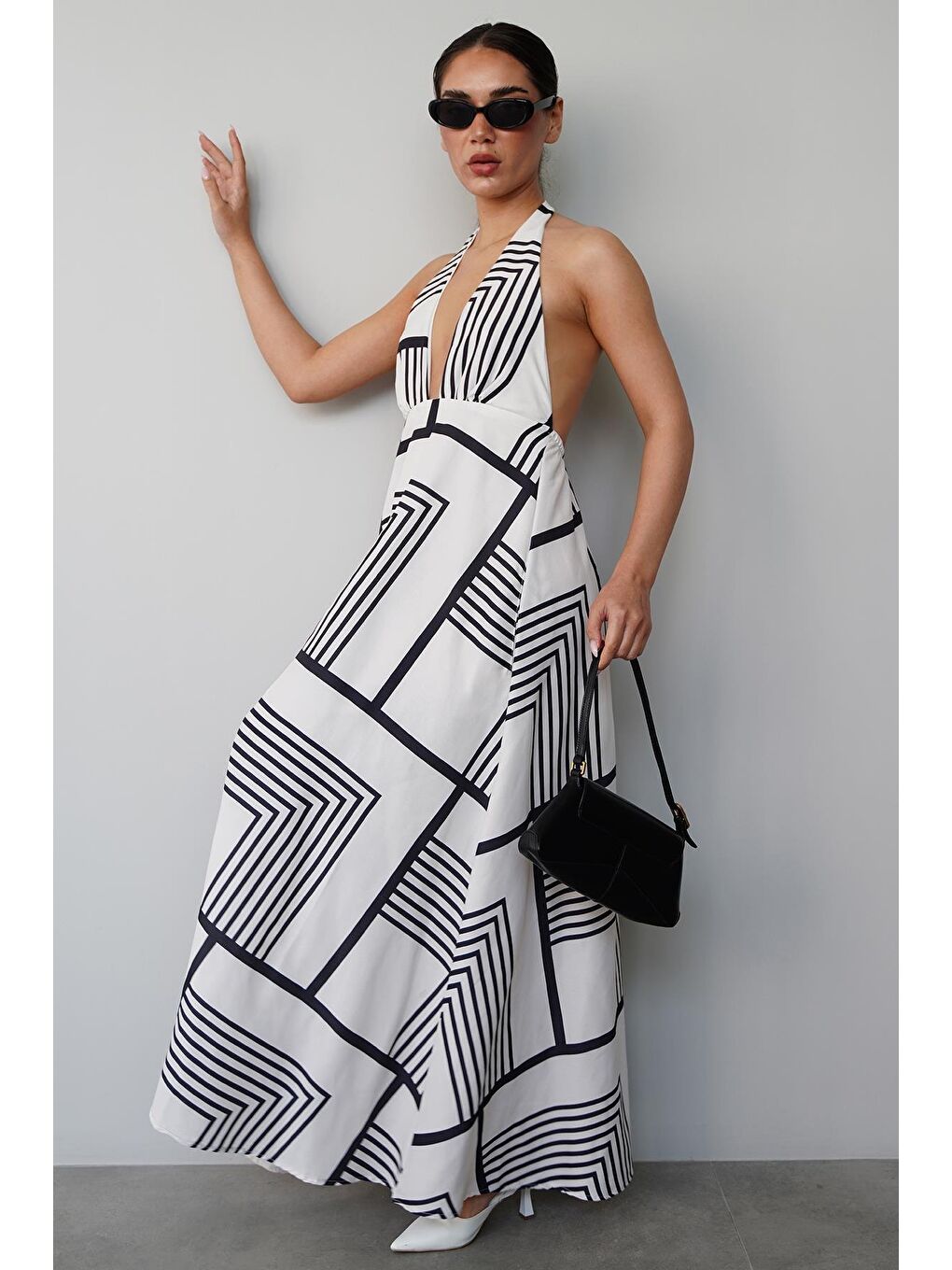 Siyah Boynu Bağlamalı Elbise Mg2378-11