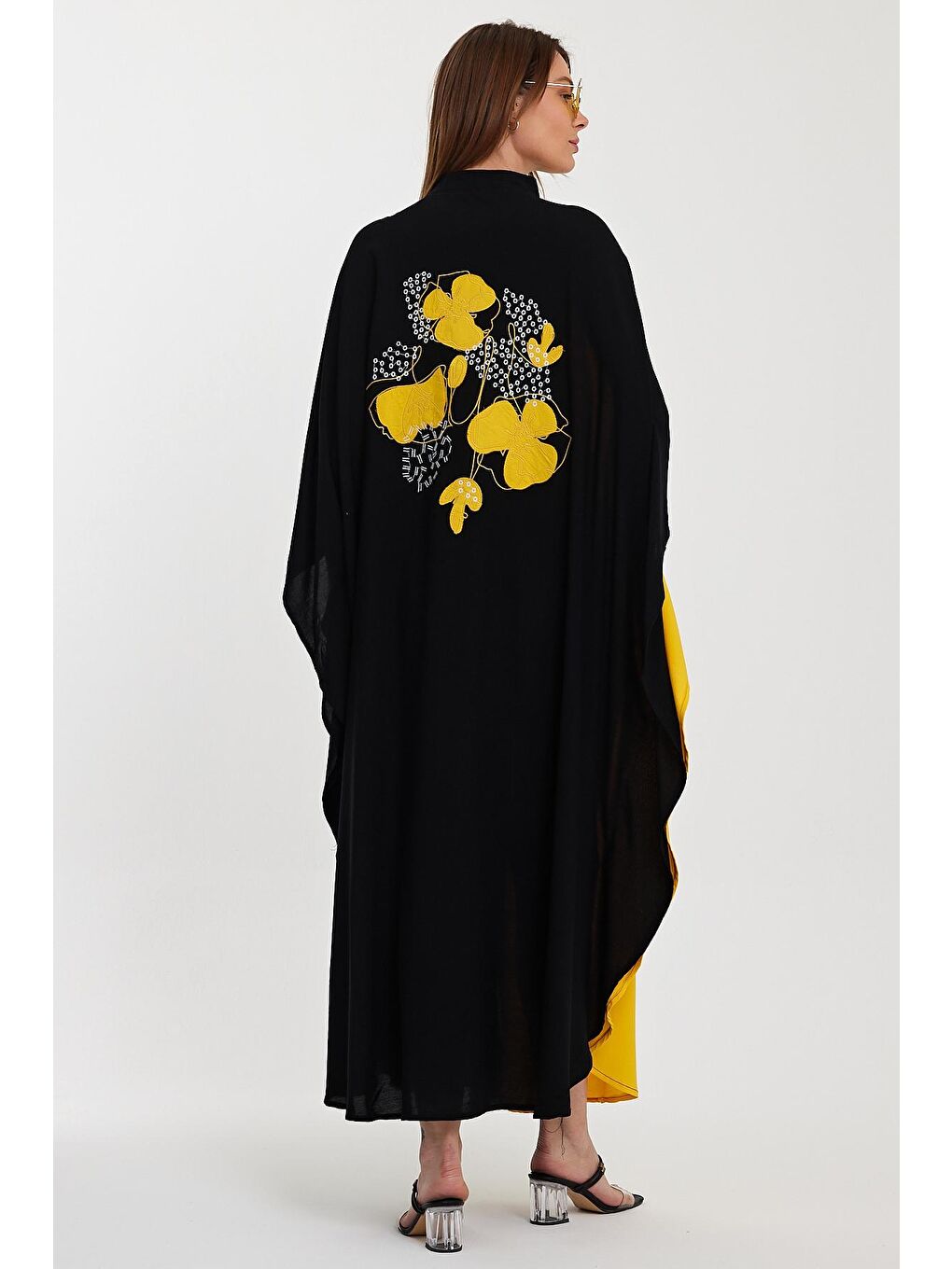 Sarı Kadın Desenli Elbise-3