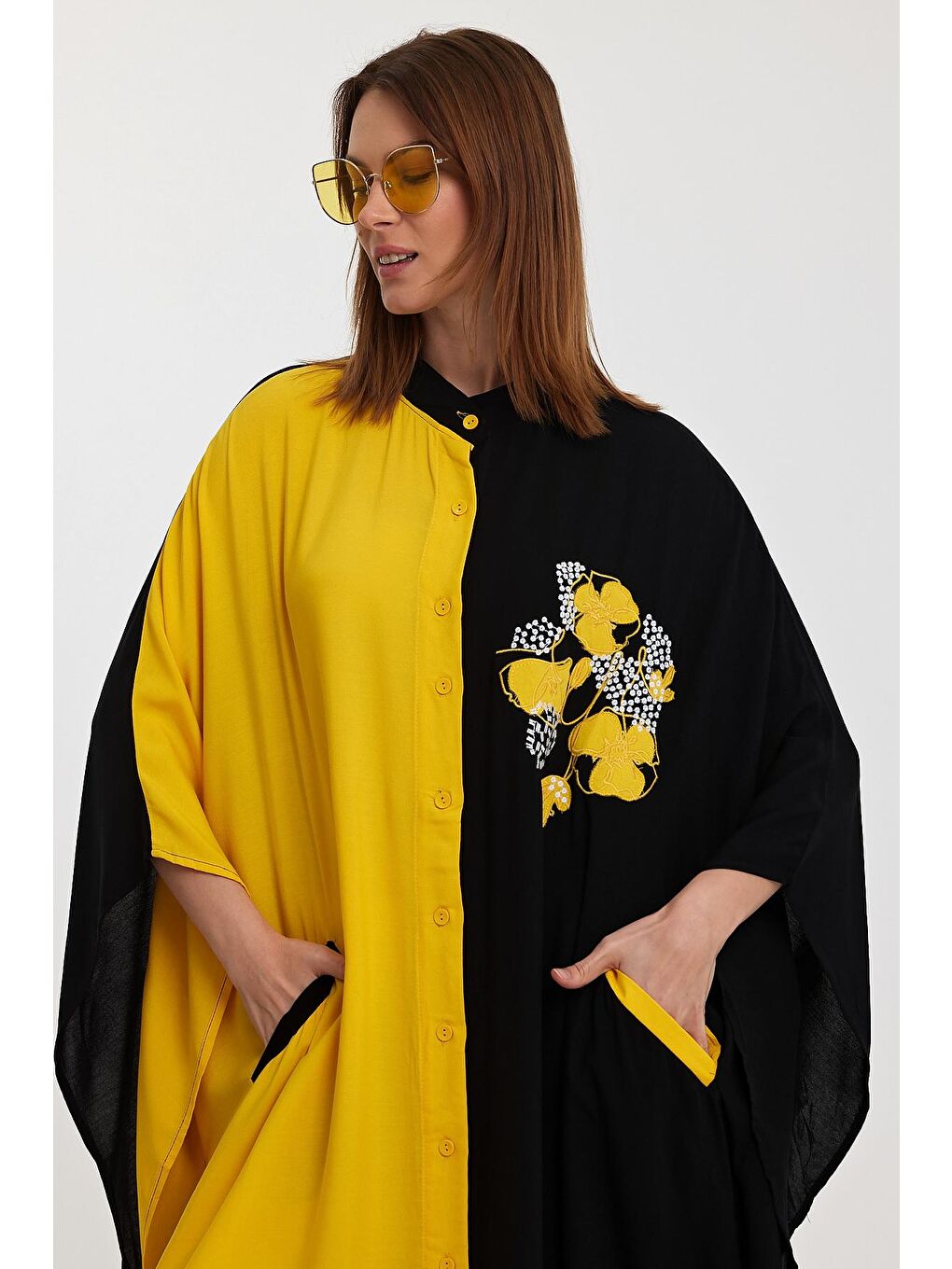 Sarı Kadın Desenli Elbise-4