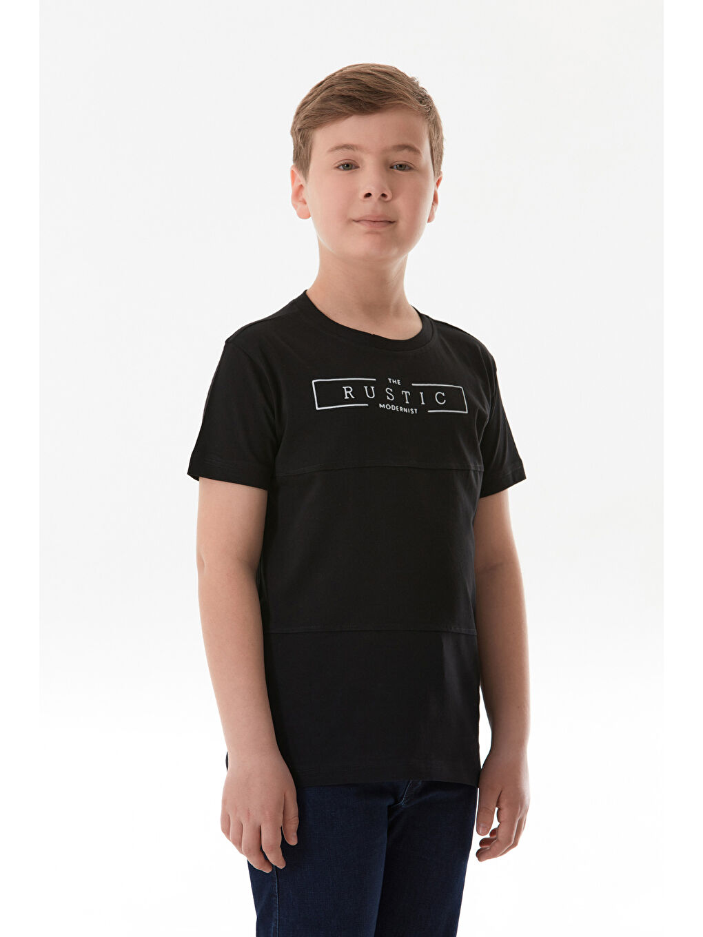 Siyah %100 Pamuk Rustic Yazı Baskılı Erkek Çocuk Tişört