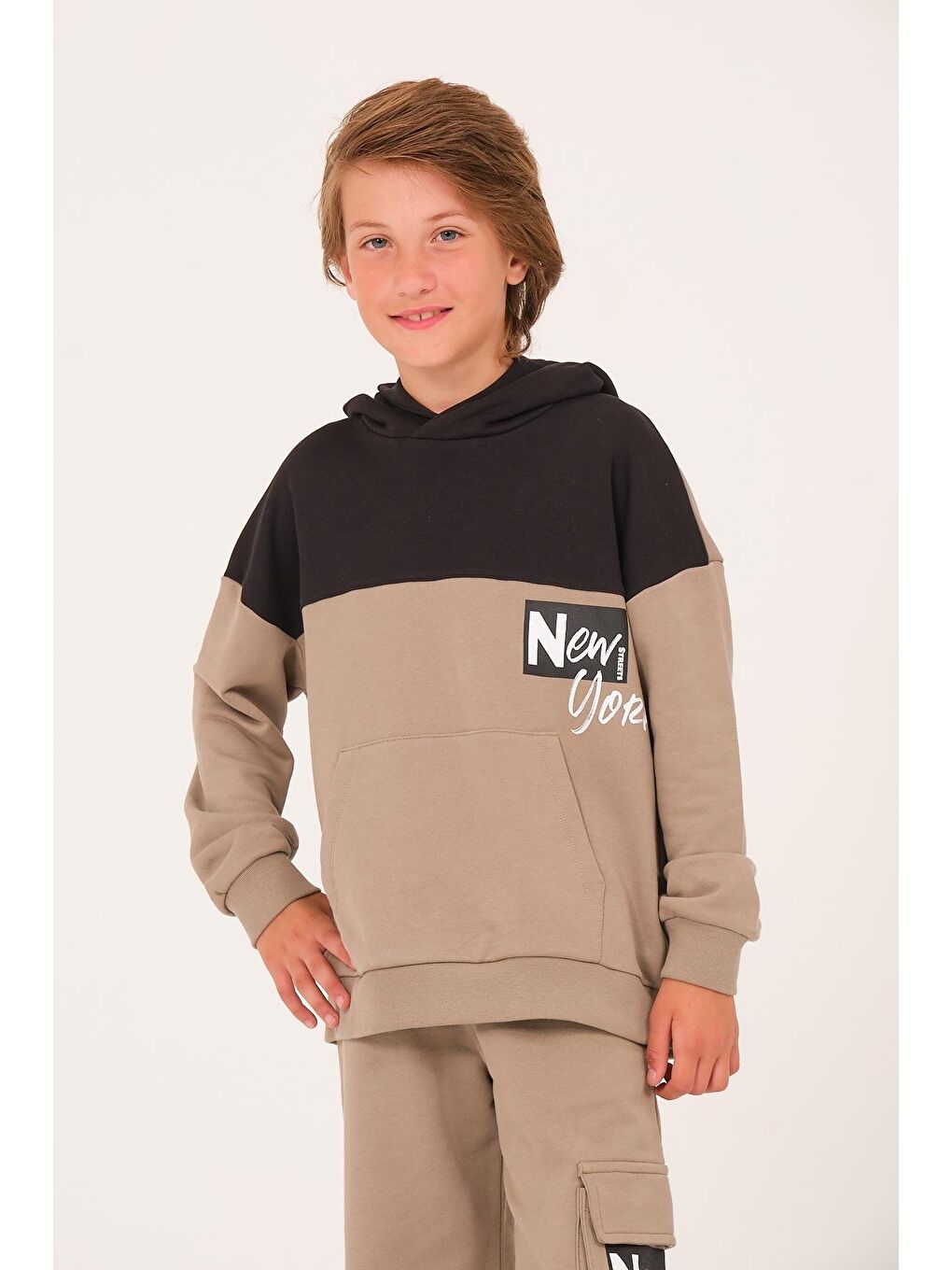 JAZZİEE Unisex Çocuk Baskılı Kapüşonlu Sweatshirt   Açık Haki - 2