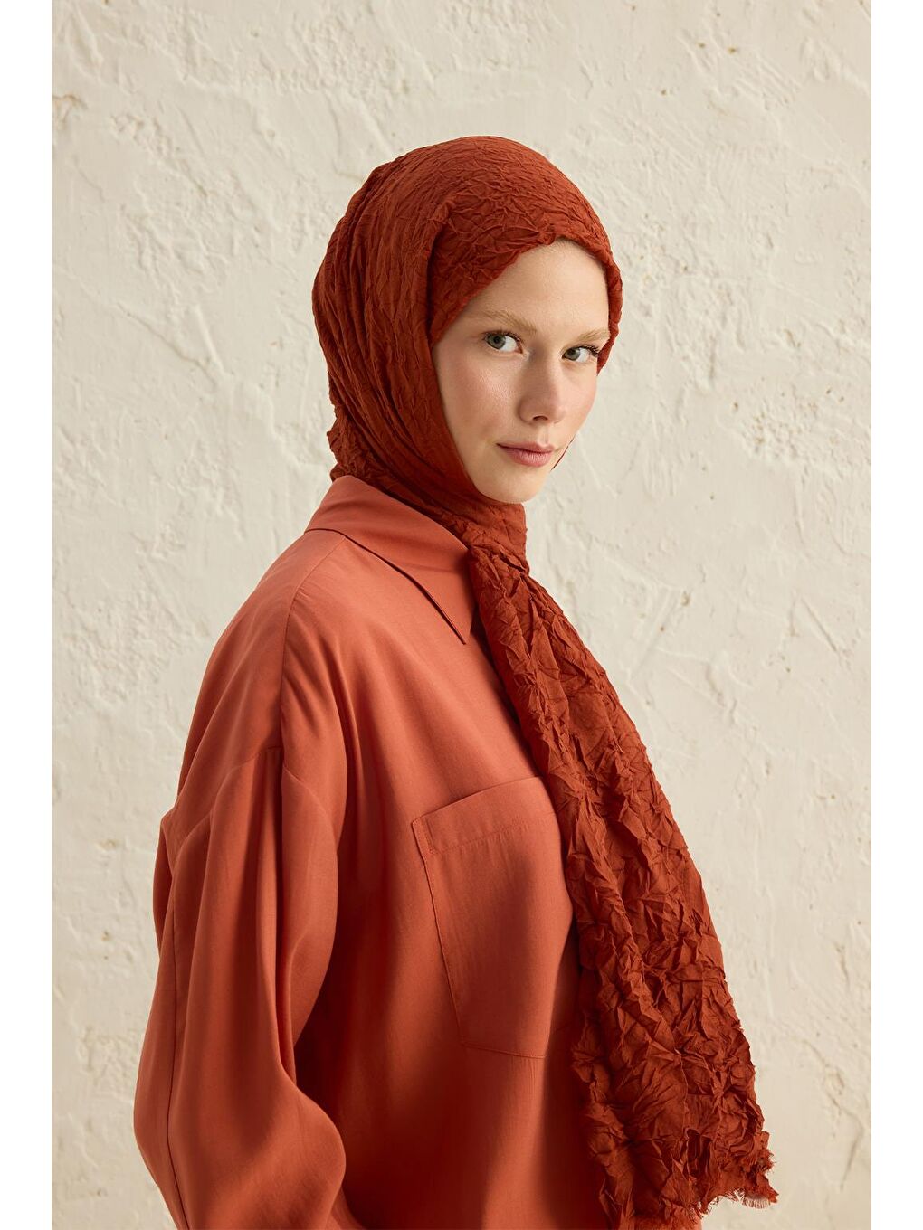 Kahverengi Vual Kraş Şal Kiremit-1