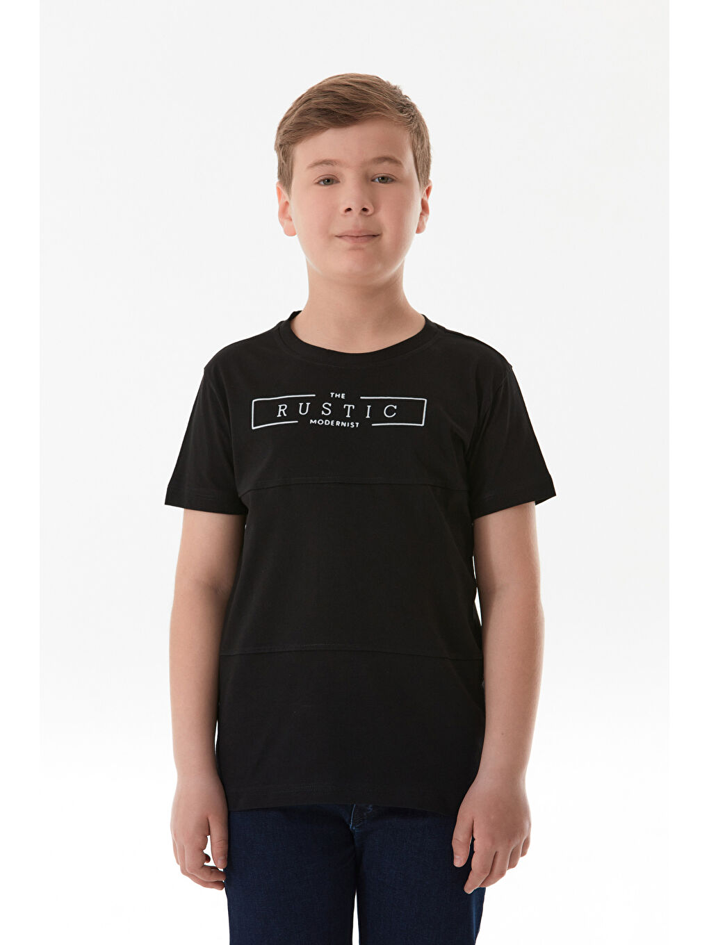 Siyah %100 Pamuk Rustic Yazı Baskılı Erkek Çocuk Tişört-1
