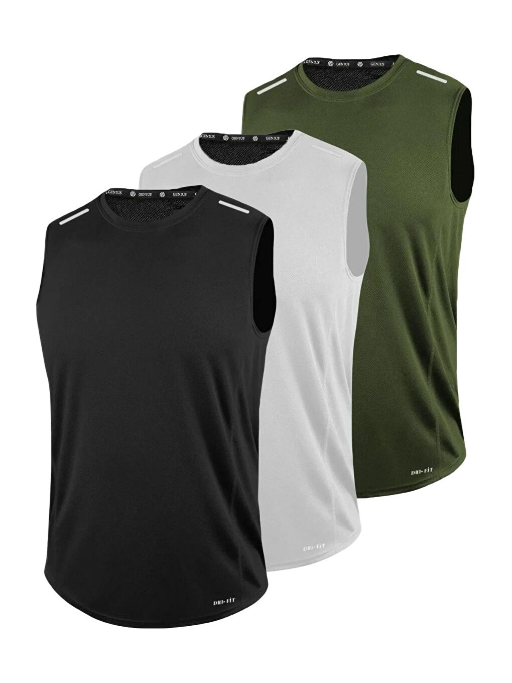 Siyah 3'lü Erkek Hızlı Kuruma Sporcu Sıfır Kol T-shirt DRIFIT-SIFIRKOL3 SİYAH-BEYAZ-HAKİ