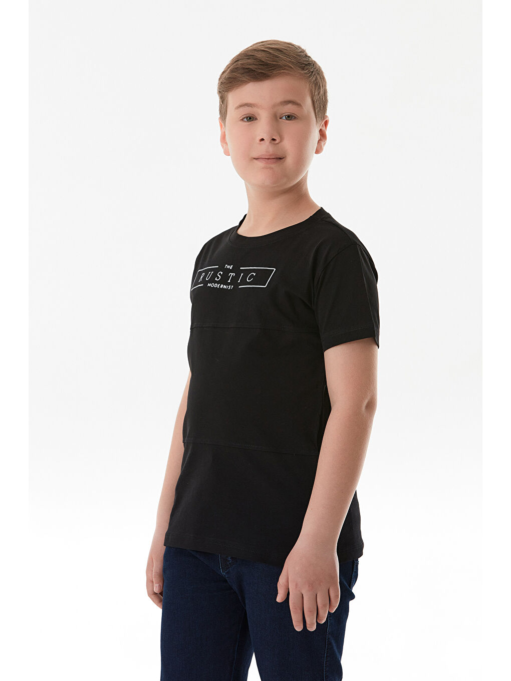 Siyah %100 Pamuk Rustic Yazı Baskılı Erkek Çocuk Tişört-2