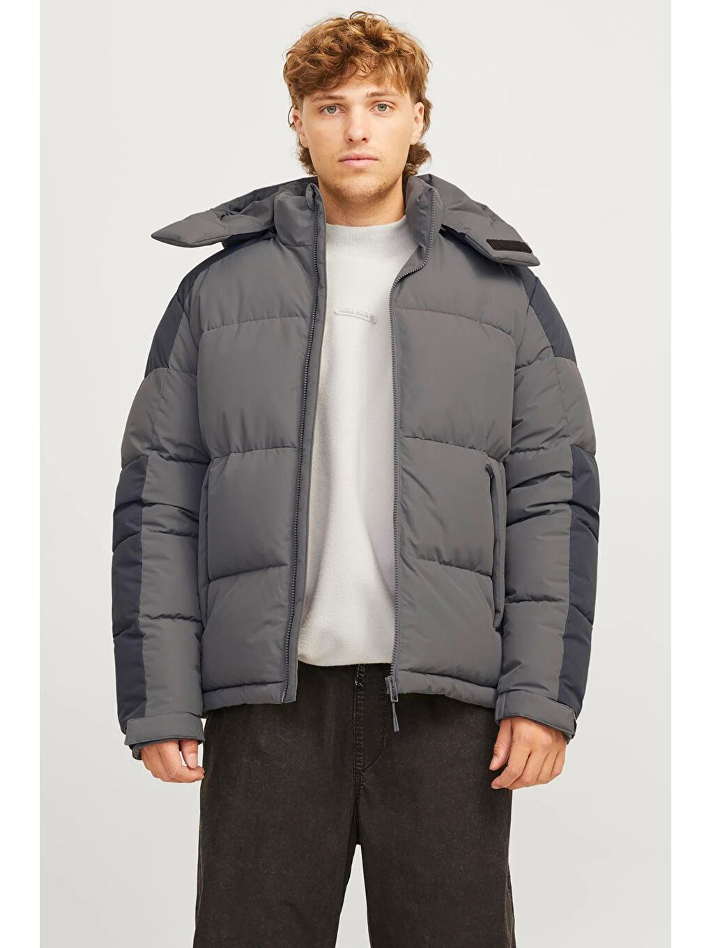 Jack & Jones Gri Core Jcoaero Regular Fit Çıkarılabilir Kapüşonlu Mont 12260428