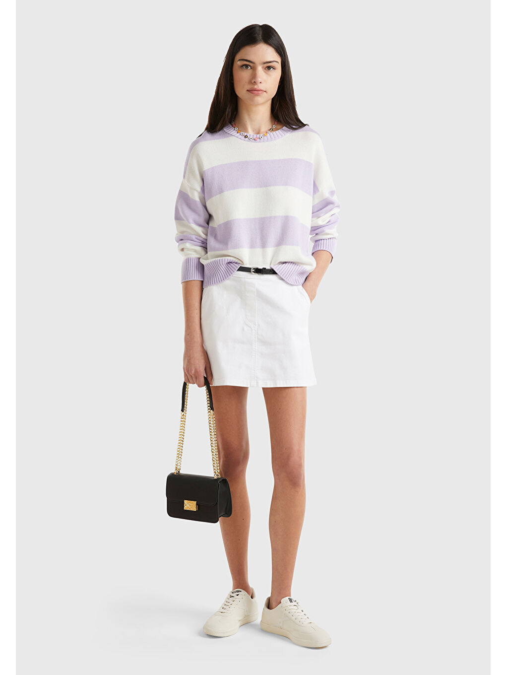 Kadın Beyaz Streç Pamuklu Yan Fermuarlı Mini Etek-2