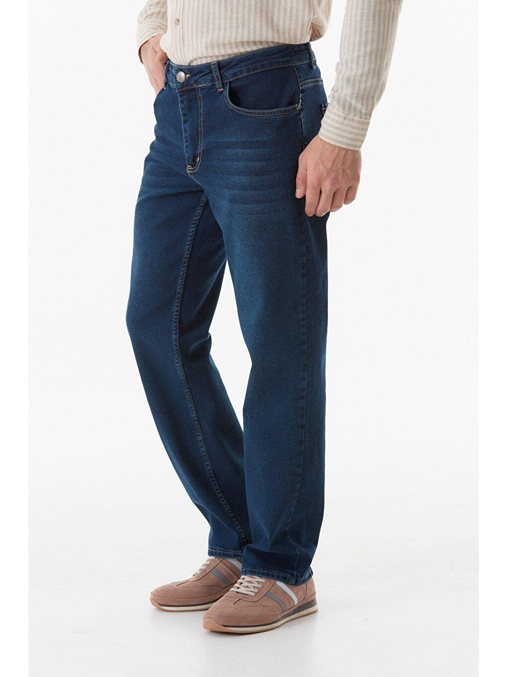 İndigo Fermuarlı Jean Pantolon-1